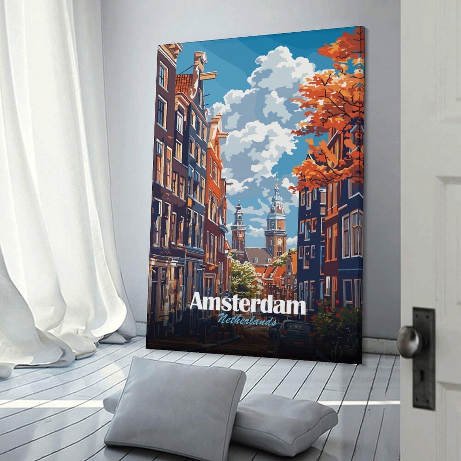 Junmoney Amsterdam Netherlands Cityscape Art Decorative Wall Artwork 12x18inch(30x45cm), for New Homes, Bedrooms Or Workspaces, A Wall Art Gift for Fresh Interiors
