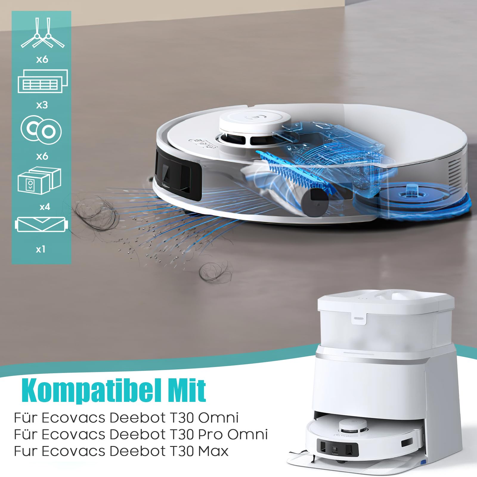 Kit 20pz Accessori ricambio Robot aspirapolvere Ecovacs DEEBOT N30 PRO OMNI Ecc