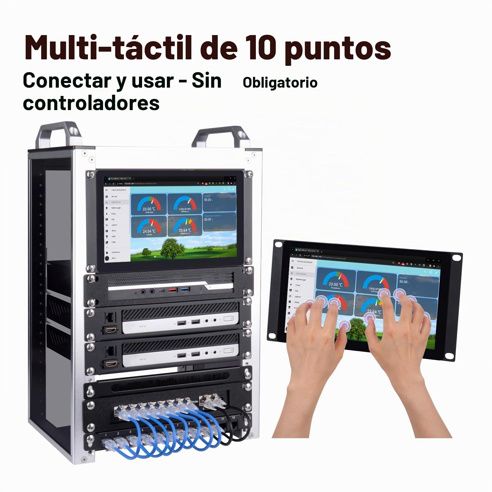 GeeekPi Monitor Táctil LCD de 9 Pulgadas 1280x720 para Rack 3U, para Gabinete de Servidor DeskPi RackMate T0/T1/T2/T0 Plus/T1 Plus y Racks de Servidor de 10 Pulgadas