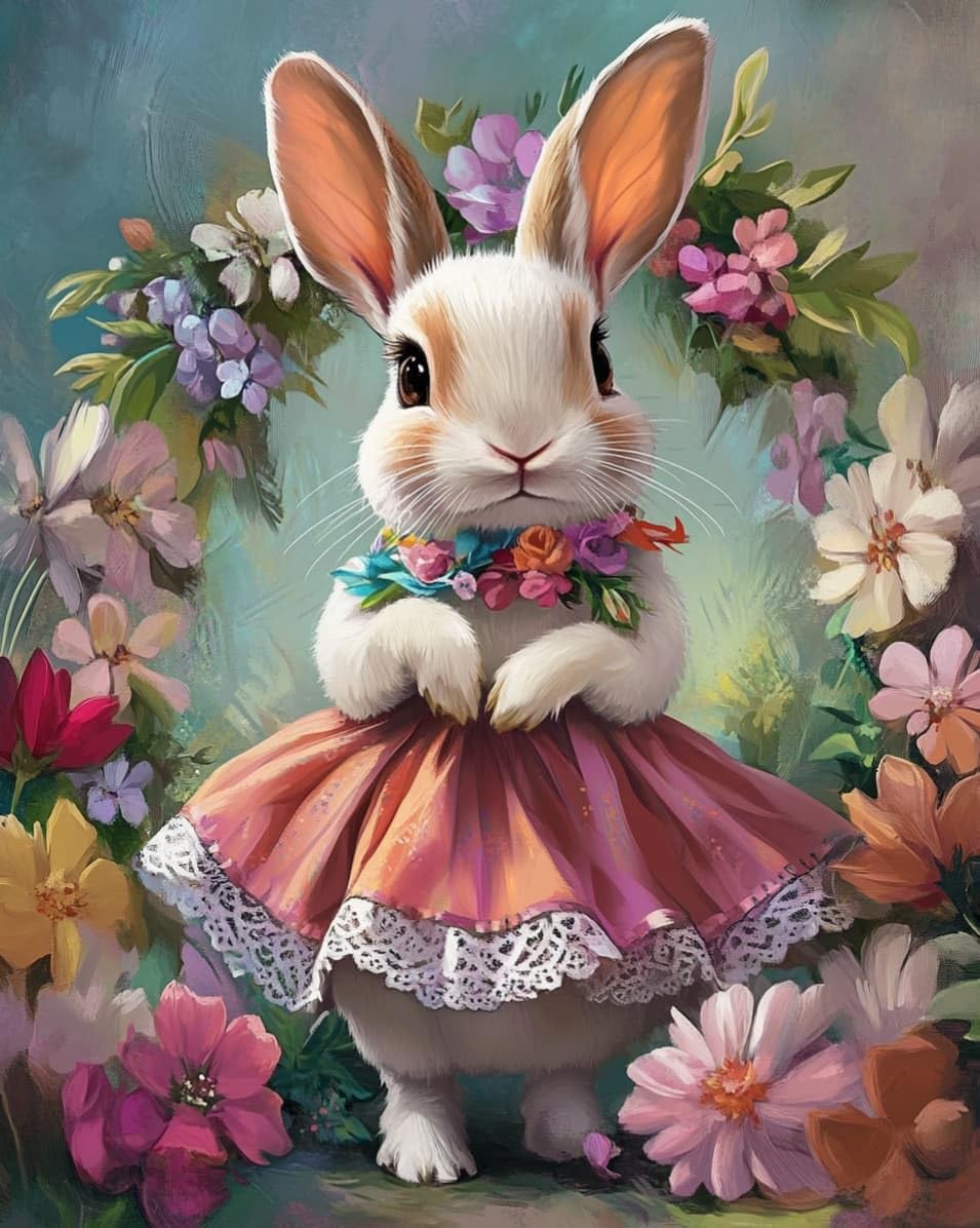 WallustrioaW Cross Stitch Stamped Kits,Rabbit Wearing Clothes,Pre-Printed Cross-Stitching Starter Pattern for Beginners Adults,11CT Embroidery Needlepoint Kits,40x50cm