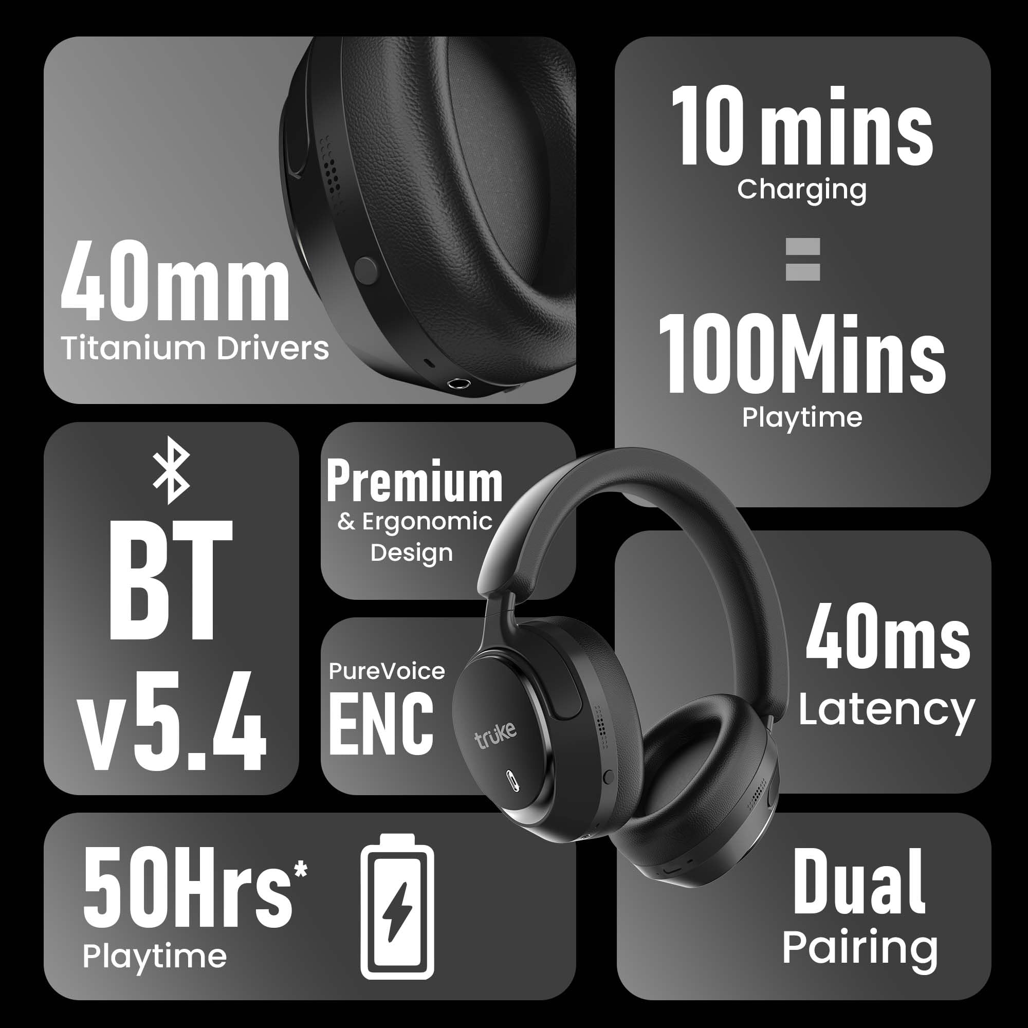 truke New Launch Aura Bass V2 Over The Ear Headphone with 50 -2