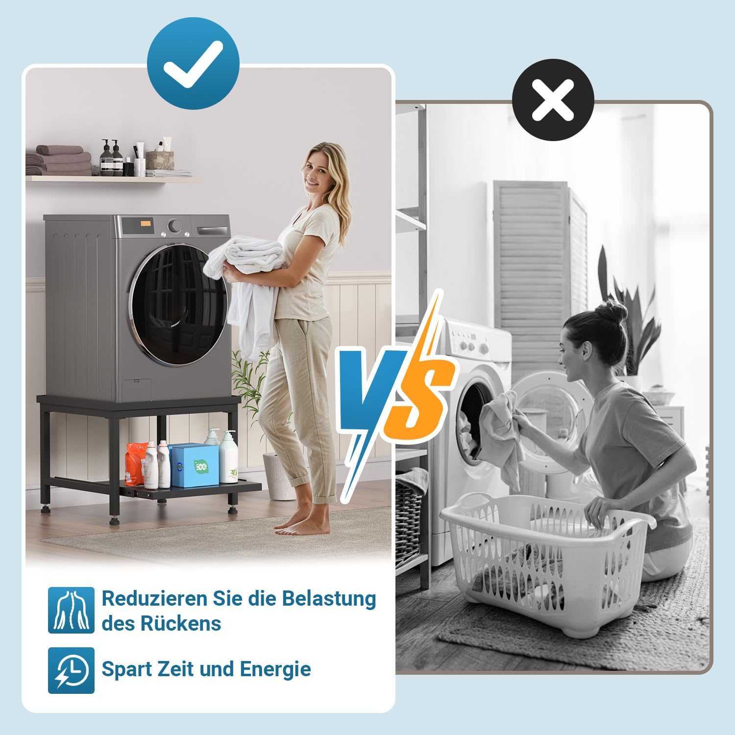 Waschmaschinen Untergestell Tragkraft 200kg, Höhenverstellbar 45cm,Mit Ausziehbarer Ablage,Anti-Vibration,Sockel für Trockner, Kühlschrank, Waschmaschine,Schwarz