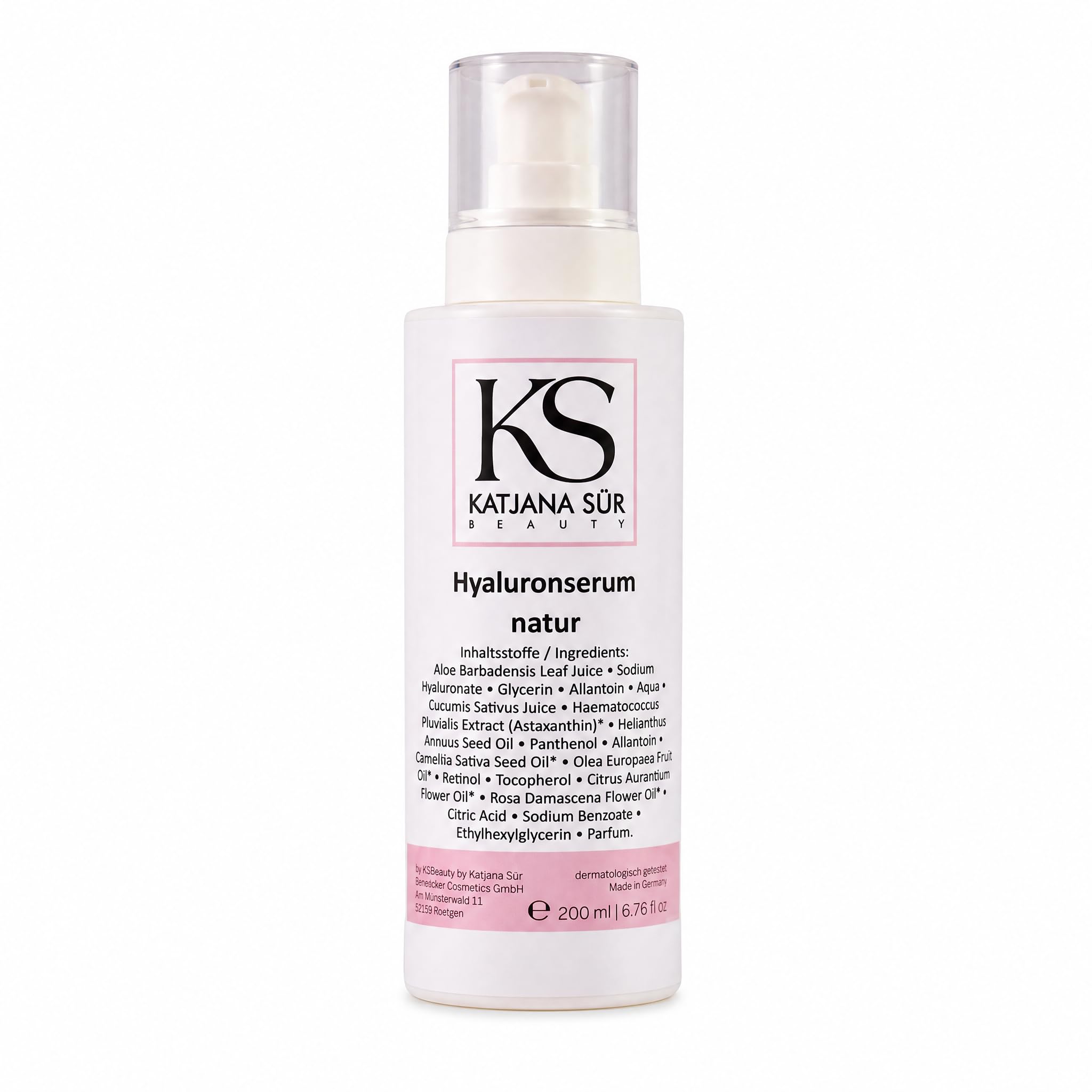 KS Beauty Hyaluron Serum Gesicht mit Retinol & Aloe Vera, 200 ml | Feuchtigkeitsserum mit Hyaluronsäure, Astaxanthin & Vitamin E – dermatologisch getestet, Made in Germany