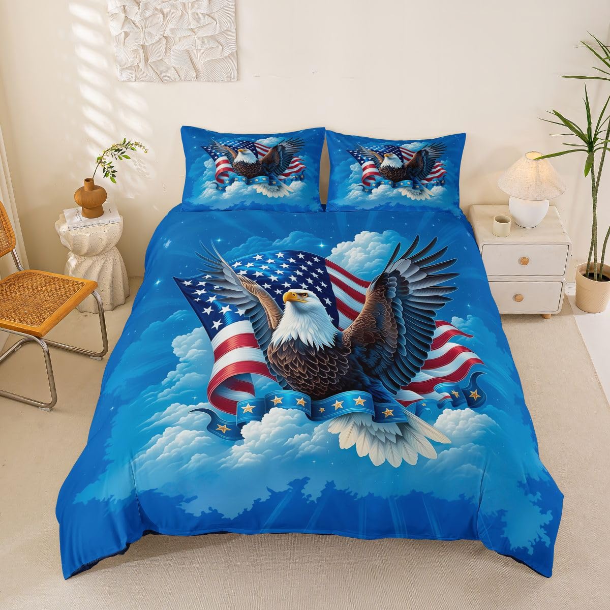 Parure de lit drapeau américain aigle : le cadeau idéal pour chambre d'enfant