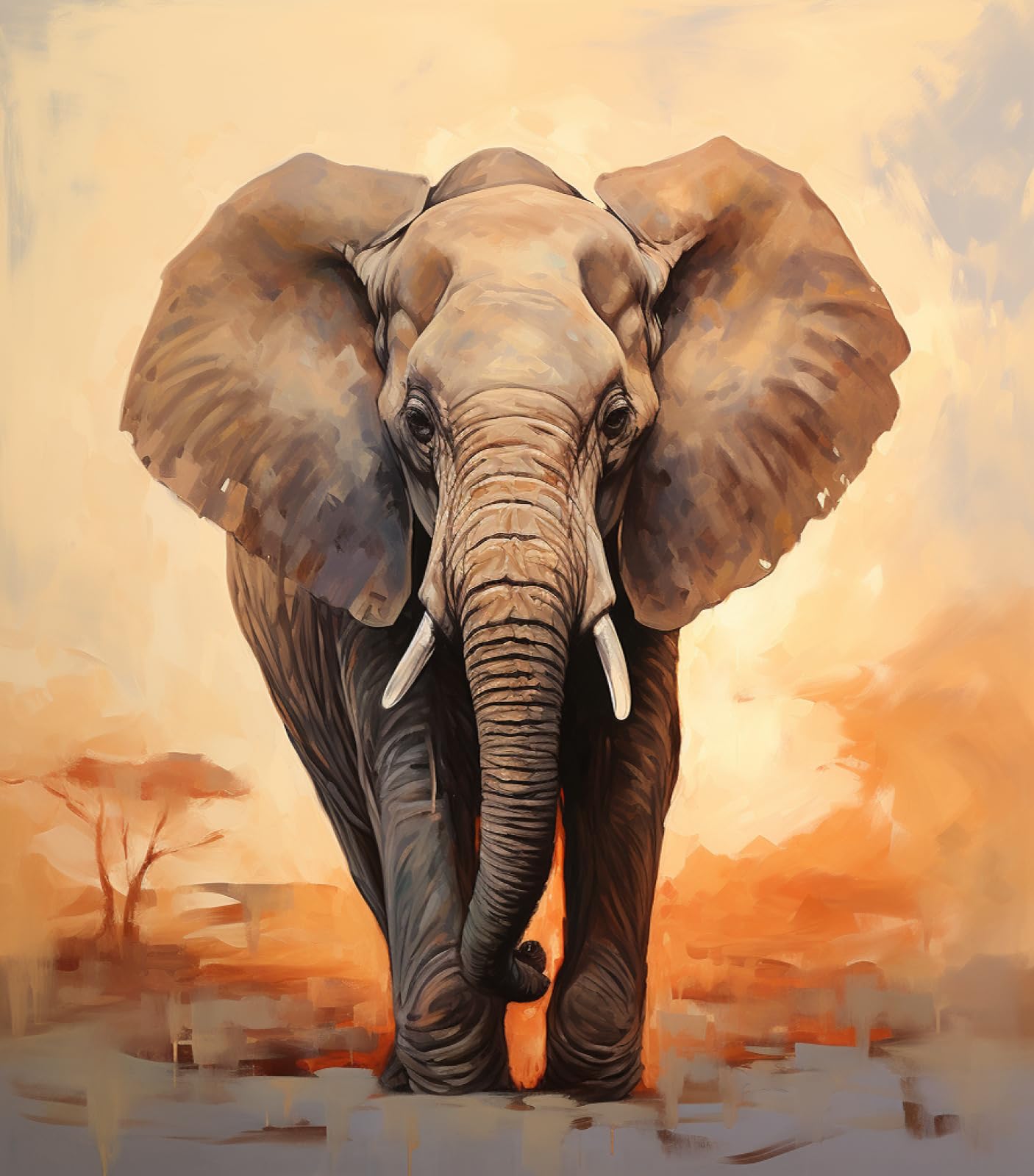 Pittura Ad Olio Con Numeri Per Adulti E Bambini: Quadro Elefante Nella Foresta 40x50 Cm | Wowdecor Fai Da Te Con Tela Prestampata - 3
