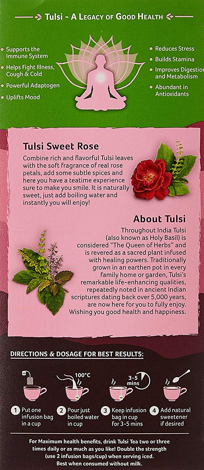 Organic India Tulsi Sweet Rose 25 torebek do herbaty - 3 sztuki