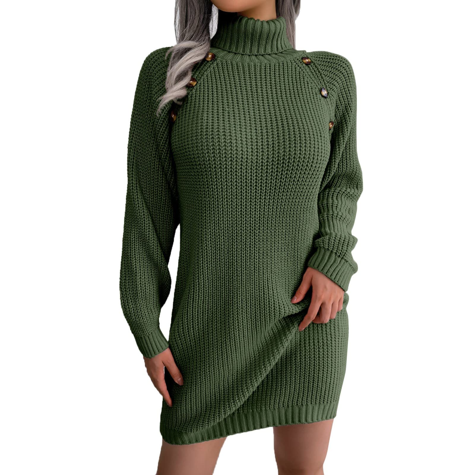 Pull en tricot col roulé coupe robe décontractée à manches longues - 6