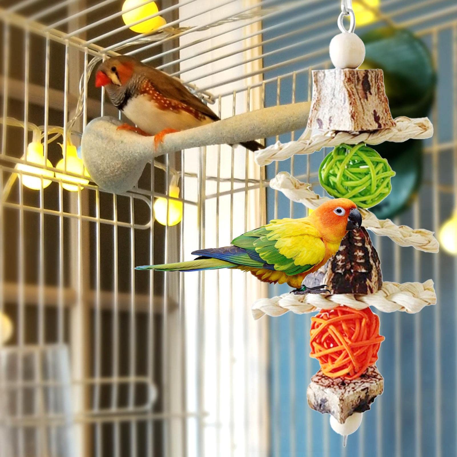 RLRICH 6 Stück Bunte Kauspielzeuge Für Papageien – Mit Luffa, Rattan & Knisterpapier