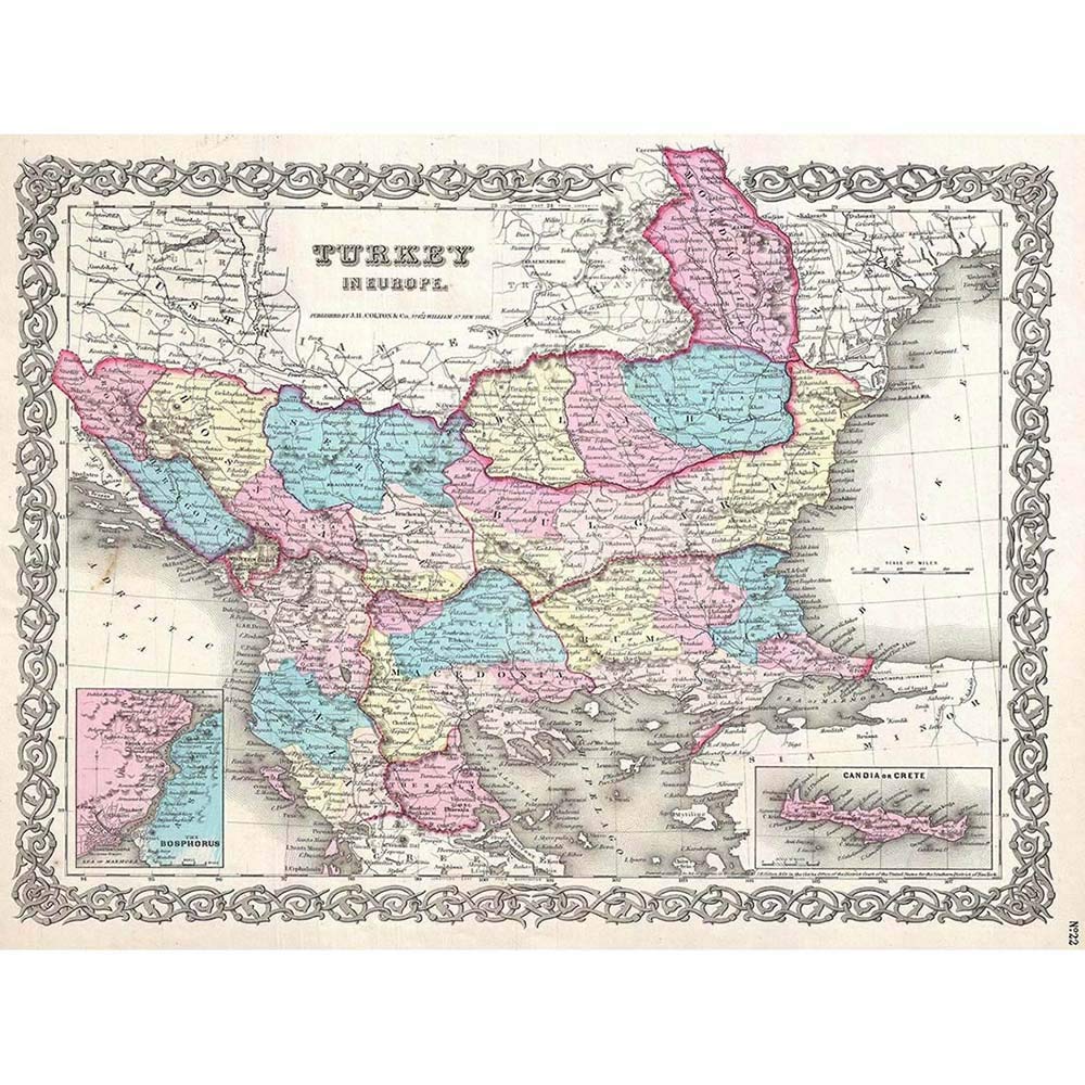 Wee Blue Coo 1855 Colton Map Turkey Europe Macedonia And The Balkans Art Print Poster Wall Decor 12X16 Inch