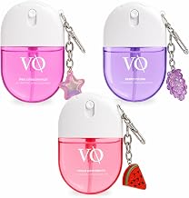 VQ Hand Sanitizer Spray with Charm - Hydrating Mist Travel Size Mini Sanitizer | Tropical Sweet Escape Trio Pink Dragon Fruit, Berry Crush, Fresh Watermelon - 3 Pack of 1.01 fl.oz