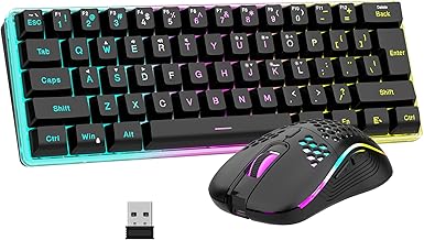 RedThunder 60&percnt; Wireless Gaming Keyboard & Mouse Combo with Rechargeable Battery&comma; Ultra-Compact Small RGB Mechanical Feel Keyboard&comma; Ergonomic Lightweight Honeycomb Optical Mouse for Gaming&sol;Business