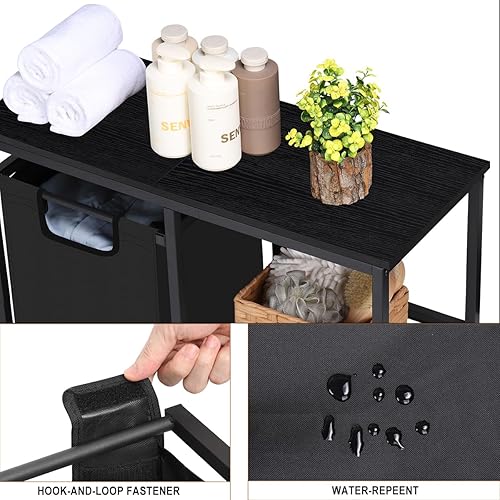 Miniatura 5 de Cesto de lavandería, clasificador de ropa sucia con tres estantes, sección organizadora de cesta de lavandería con bolsas de lavandería extraíbles