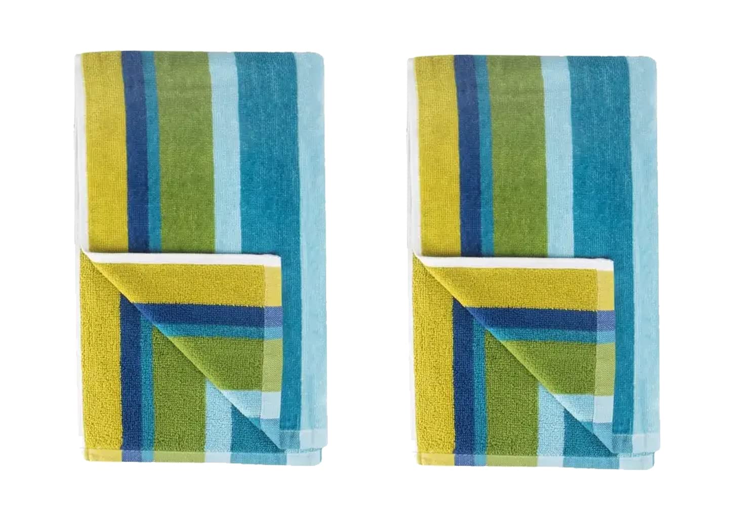 Allure Bath Fashions Velour Striped Beach Towel Set - Pack of 2 100% Cotton, 70 x 150cm Supersoft, Lightweight & Absorbent Towels (Blue)