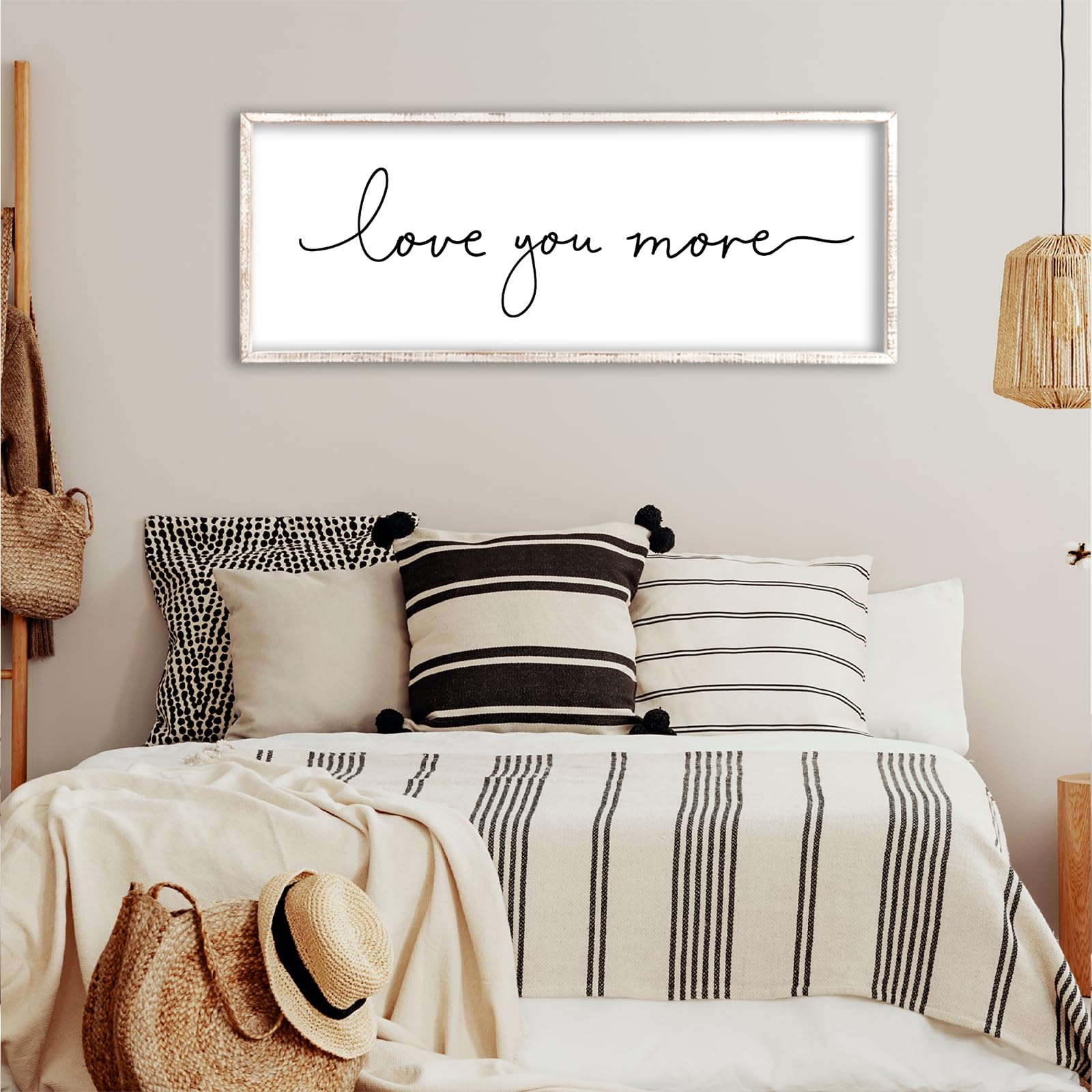 Targa decorativa da parete con scritta "Love You More", 101,2 x 38,1 cm, per camera da letto principale o camera degli ospiti, sopra il letto, per la casa, con cornice in legno, stile rustico, grande,