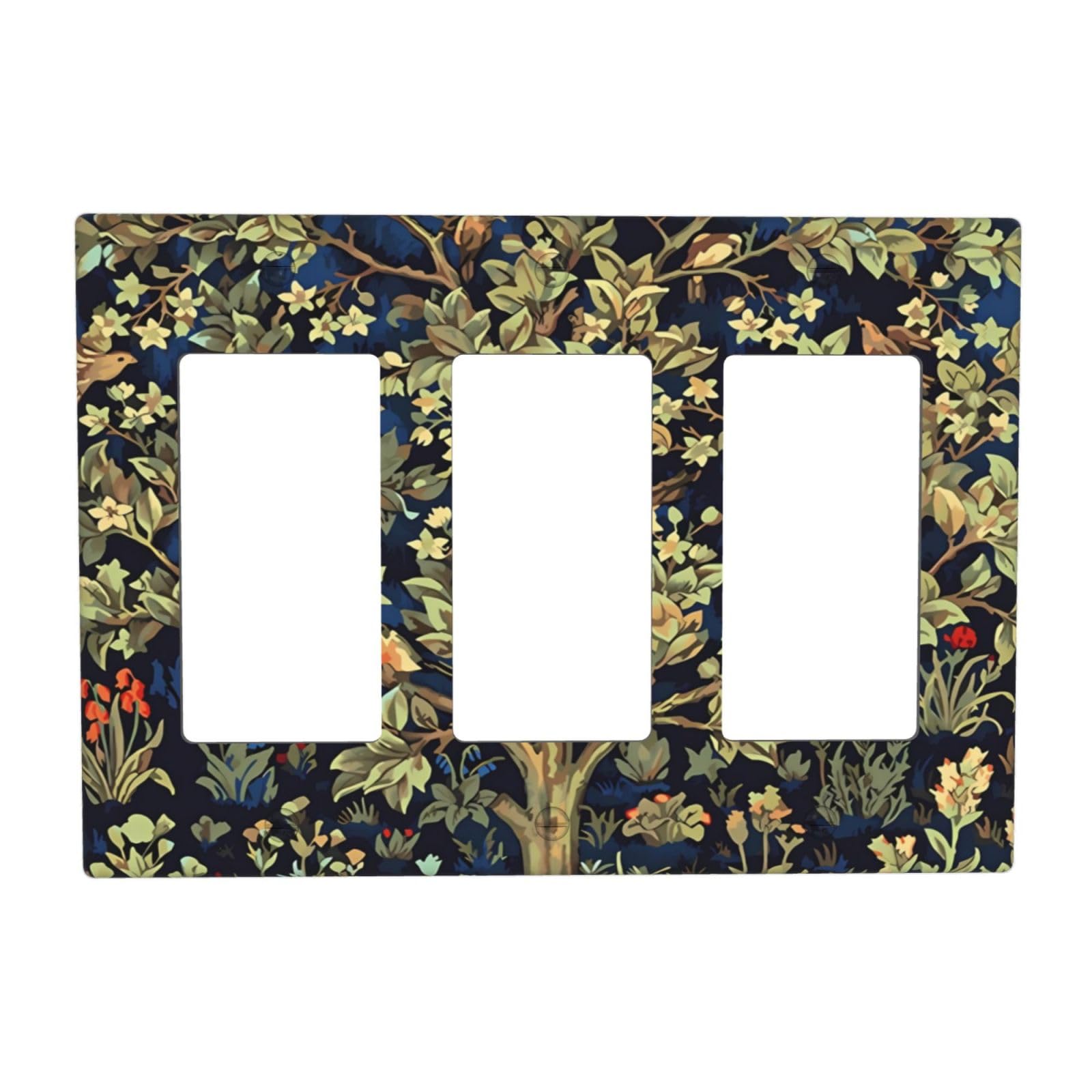 Ujkrvesj Tree Of Life Vintage Floral Art 3 Gang Triple Rocker Decorative Light Switch Covers Electrical Wall Plates Switchplate Faceplate Switchcover