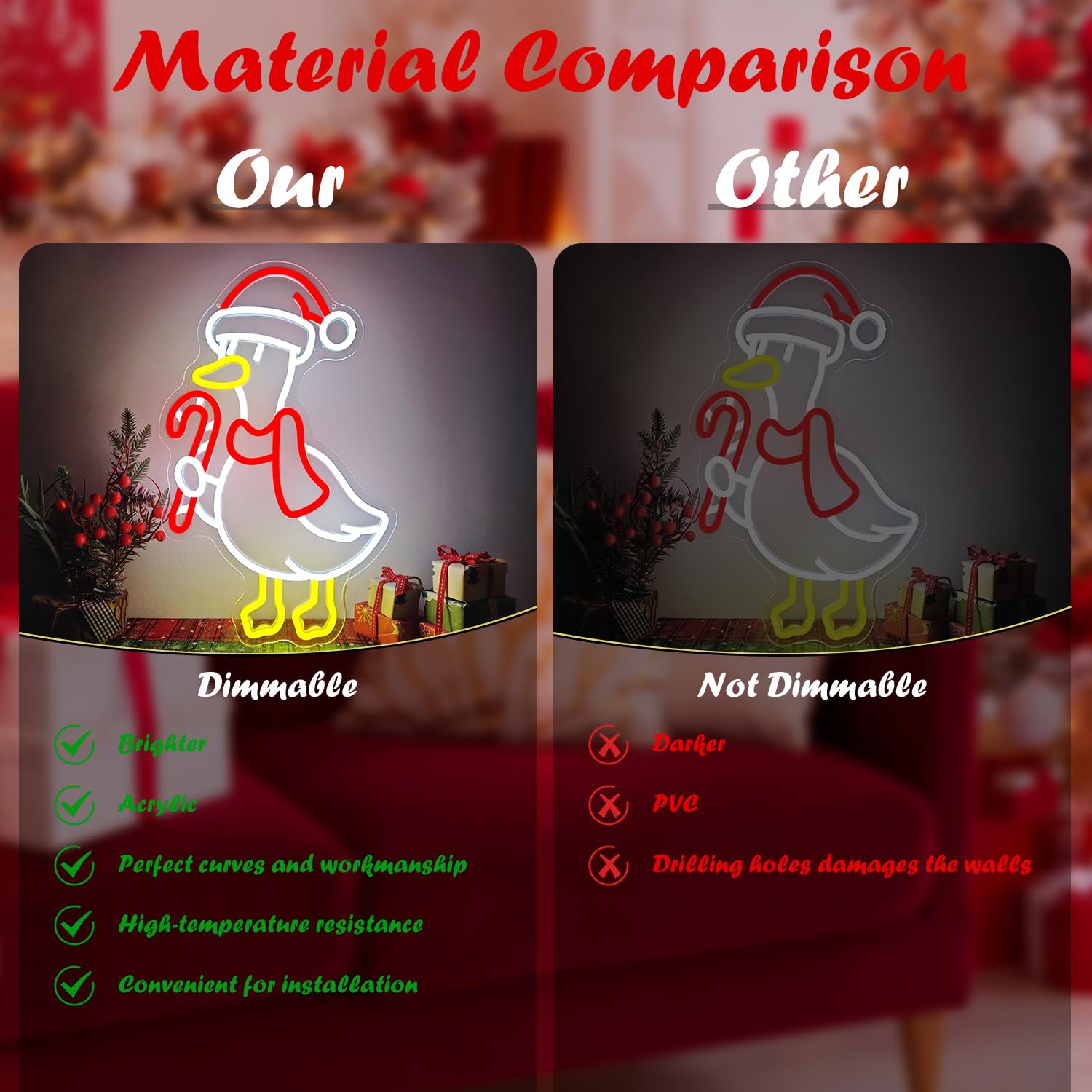 Letrero de neón de ganso de Navidad, letrero de luz de neón para dormitorio, habitación de niños, porche, alimentado por USB, letrero LED de Feliz Navidad, decoración de pared de neón
