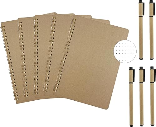 AOU Paquete de 2 cuadernos de puntos en espiral, diarios A5 con papel de cuadrícula de puntos gruesos de 3.53 ozm, diarios estéticos con 200 páginas