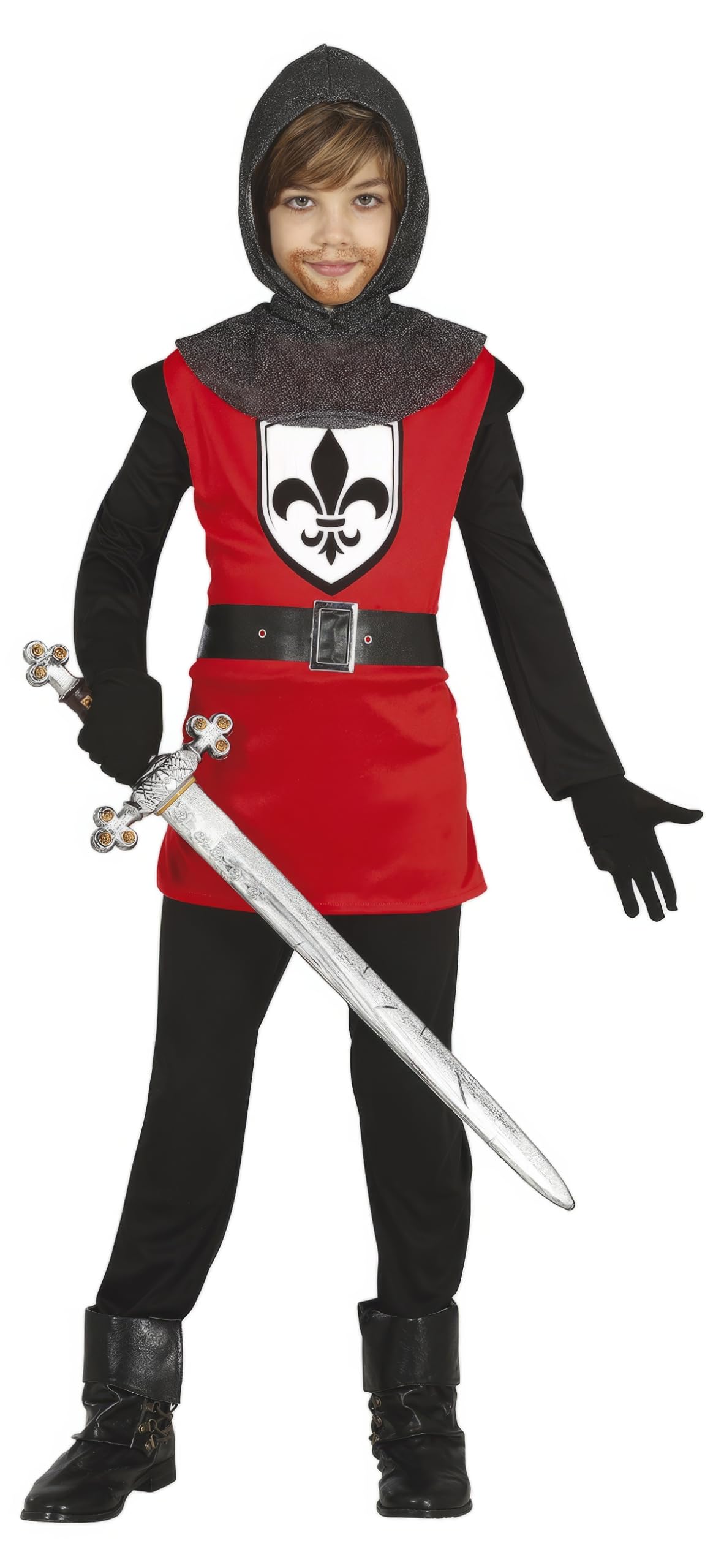 FIESTAS GUIRCA Medieval Knight Fancy Dress Costume for Boys - Red Medieval Warrior Attire for Children 7-9 Years