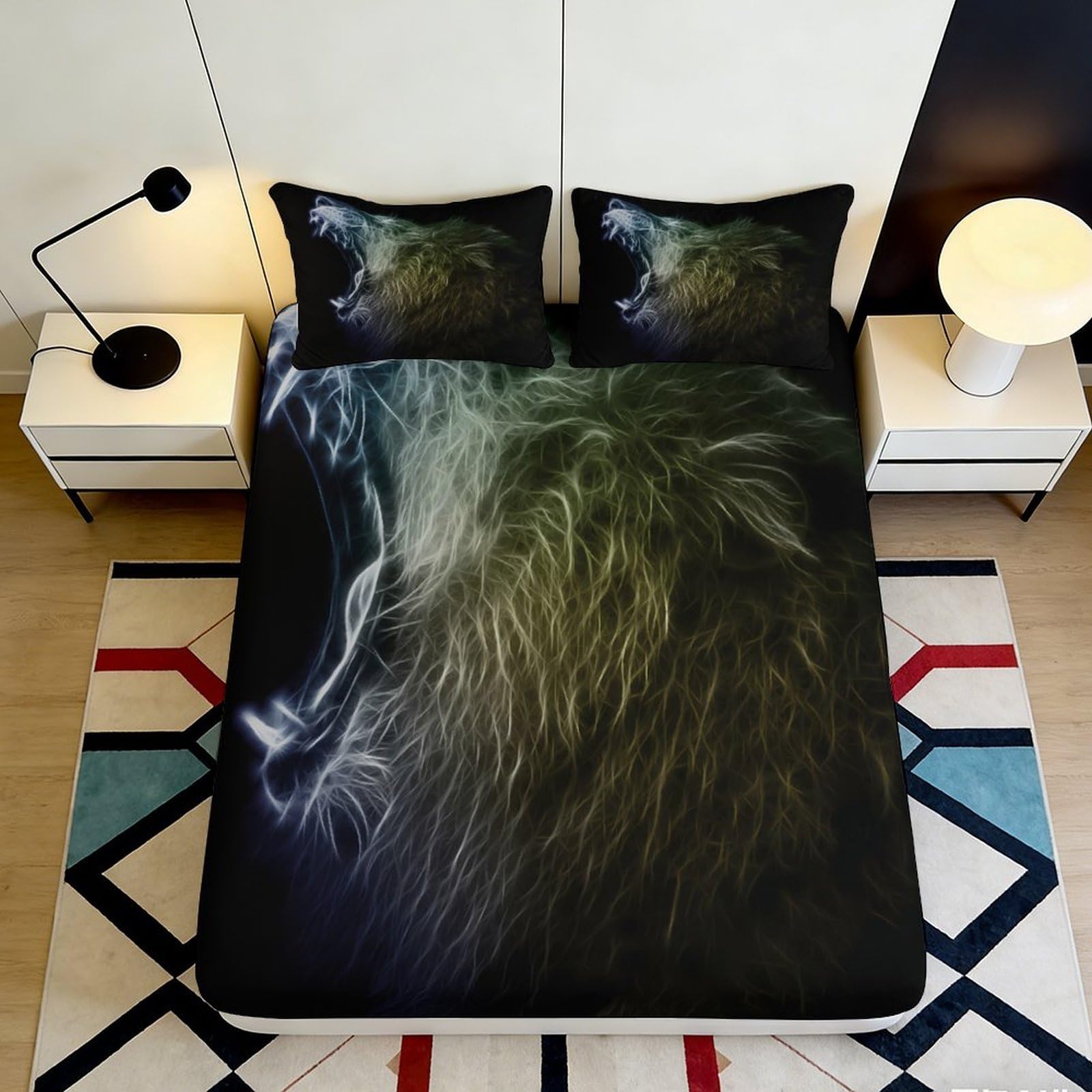 3D Printed Wolf Dark Forest Fitted Sheet Microfiber Bedroom Decor Artistic Mattress Cover for Home Guest Room 90x200x25cm