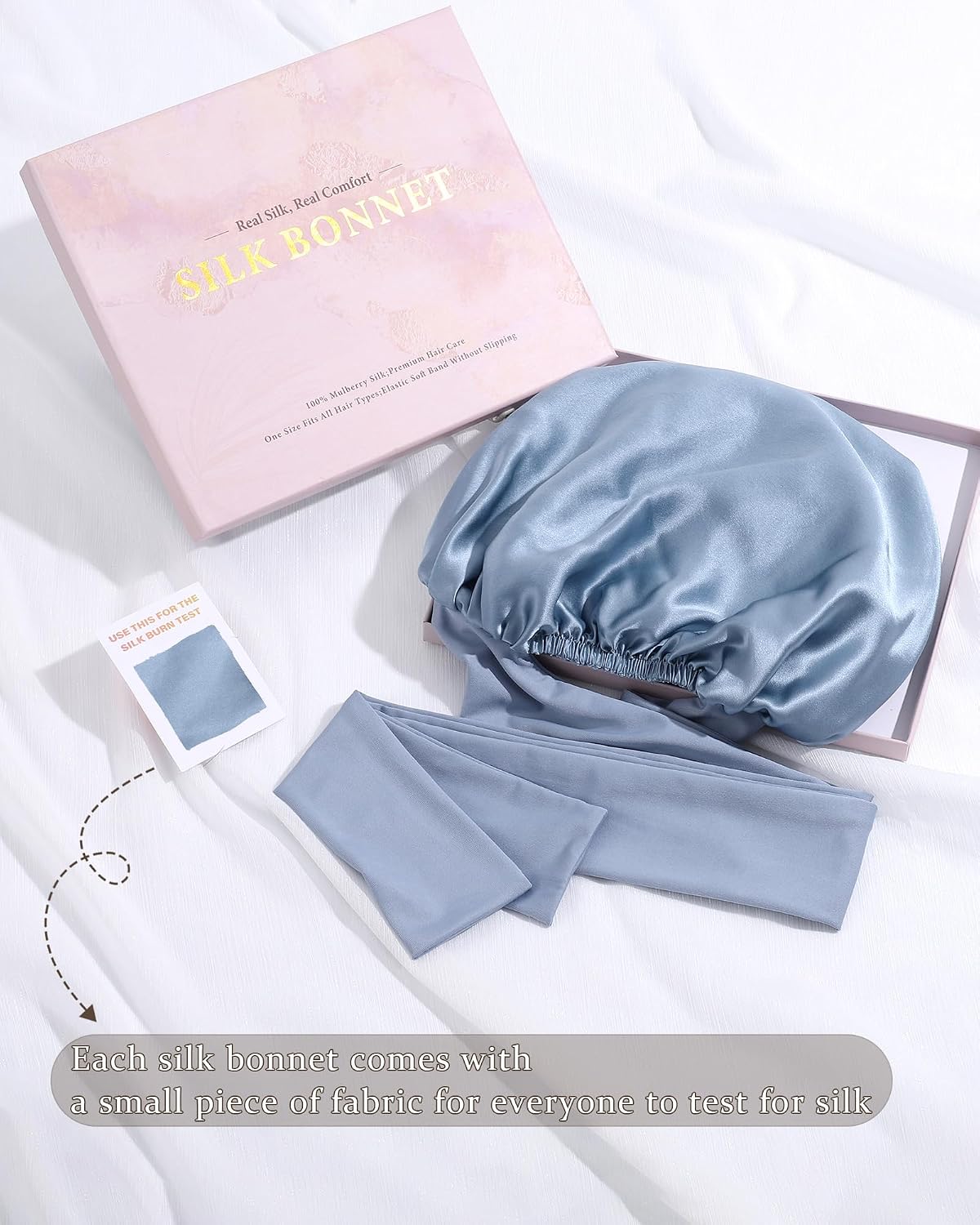 100% Mulberry Silk Bonnet for Sleeping Women Double Layer Silk Hair Bonnet | Natural Silk Sleep Cap,Elastic Reversible Hair Wrap ,Reduce Friction,Prevent Dry and Frizzy Hair