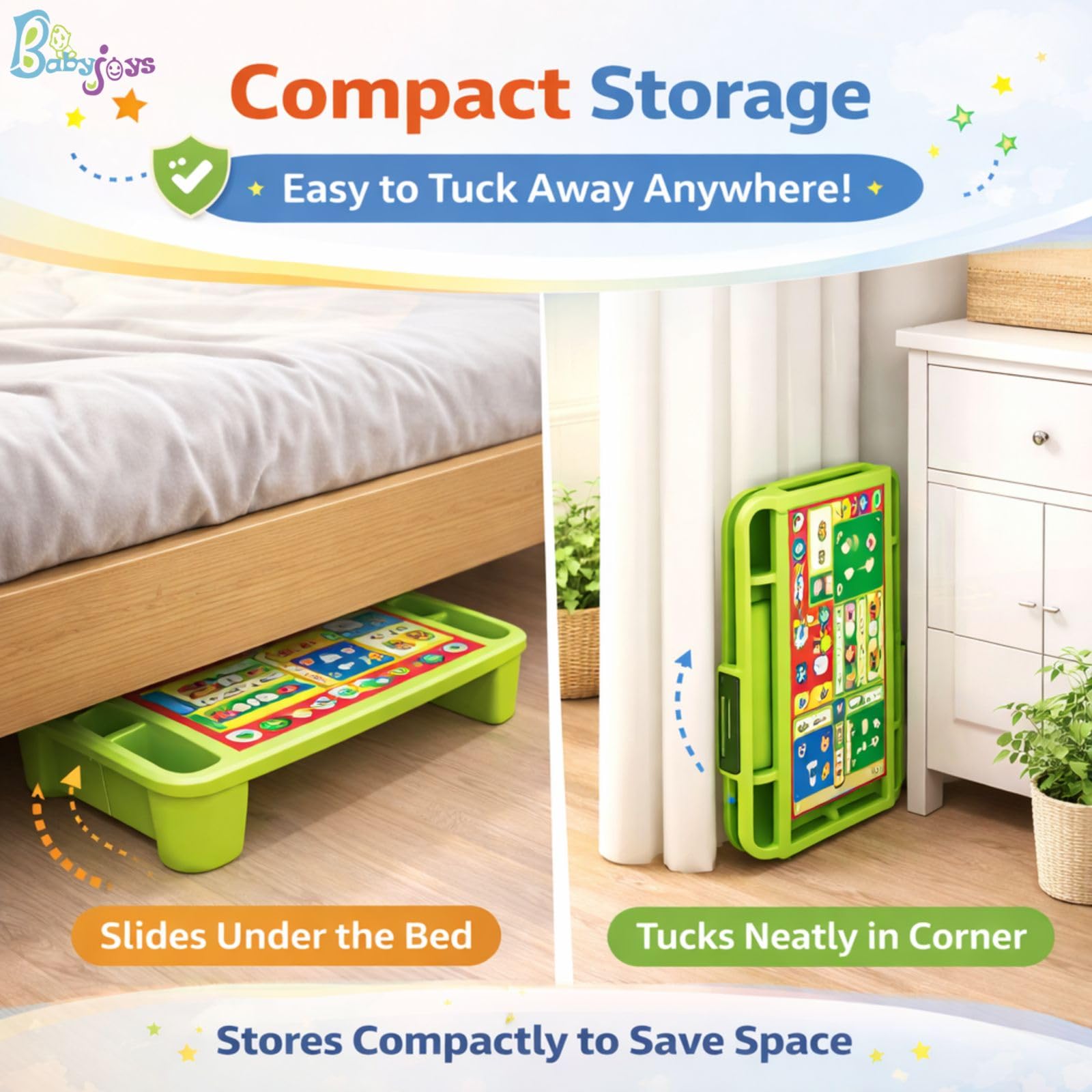 Babyjoys Multipurpose Plastic Kids Table with Side Storage β Bed Table for Eating, Study, Art & Craft, Games & Drawing (Green) 3