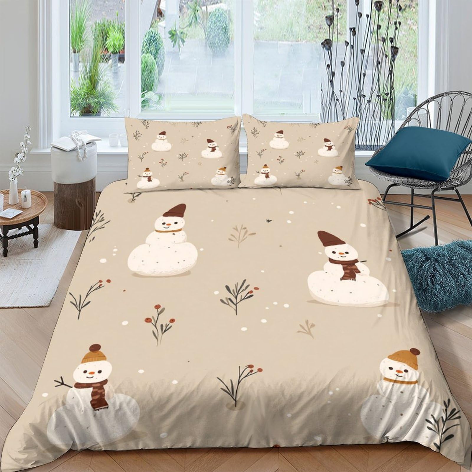 Ctjqhvkz Style-8 3D Printed Snowman Beige Fitted Sheet Microfiber Soft Winter Cartoon Bed Cover For Bedroom Dorm Mattress Protection Decor Single（135X200cm）