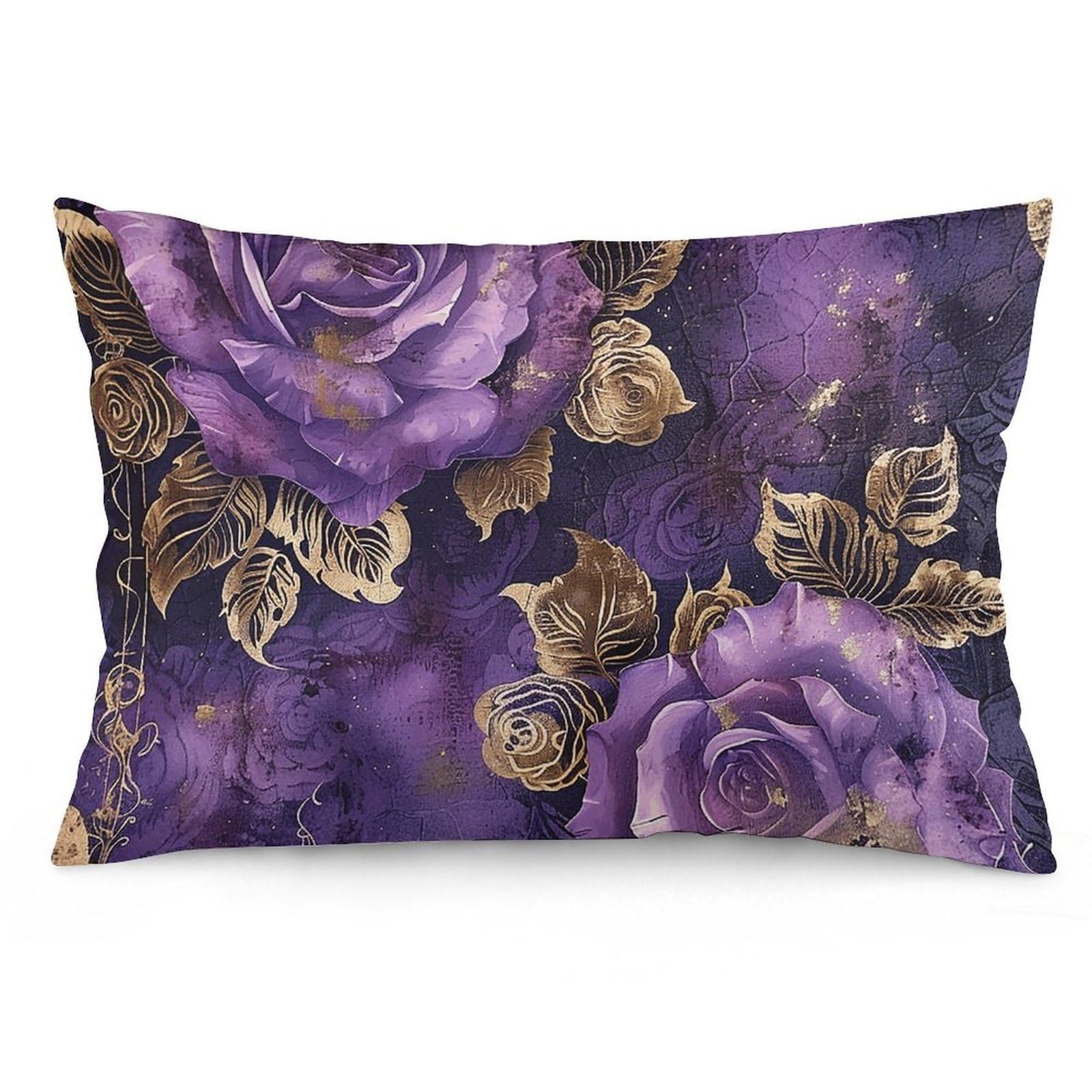 2 Pack Pillow Cases for Hair and Skin, Soft Breathable Pillow Case Covers with Hidden Zipper, with Artistic Roses Pillowcase 16 "x24 Pillow Covers for Sleeping Gift