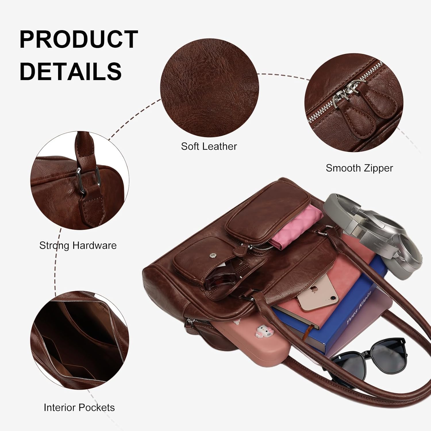 Swing Zip Shoulder Bag for Women Y2K Large Retro Boston Handbag Lightweight Vegan Purse - Image 5