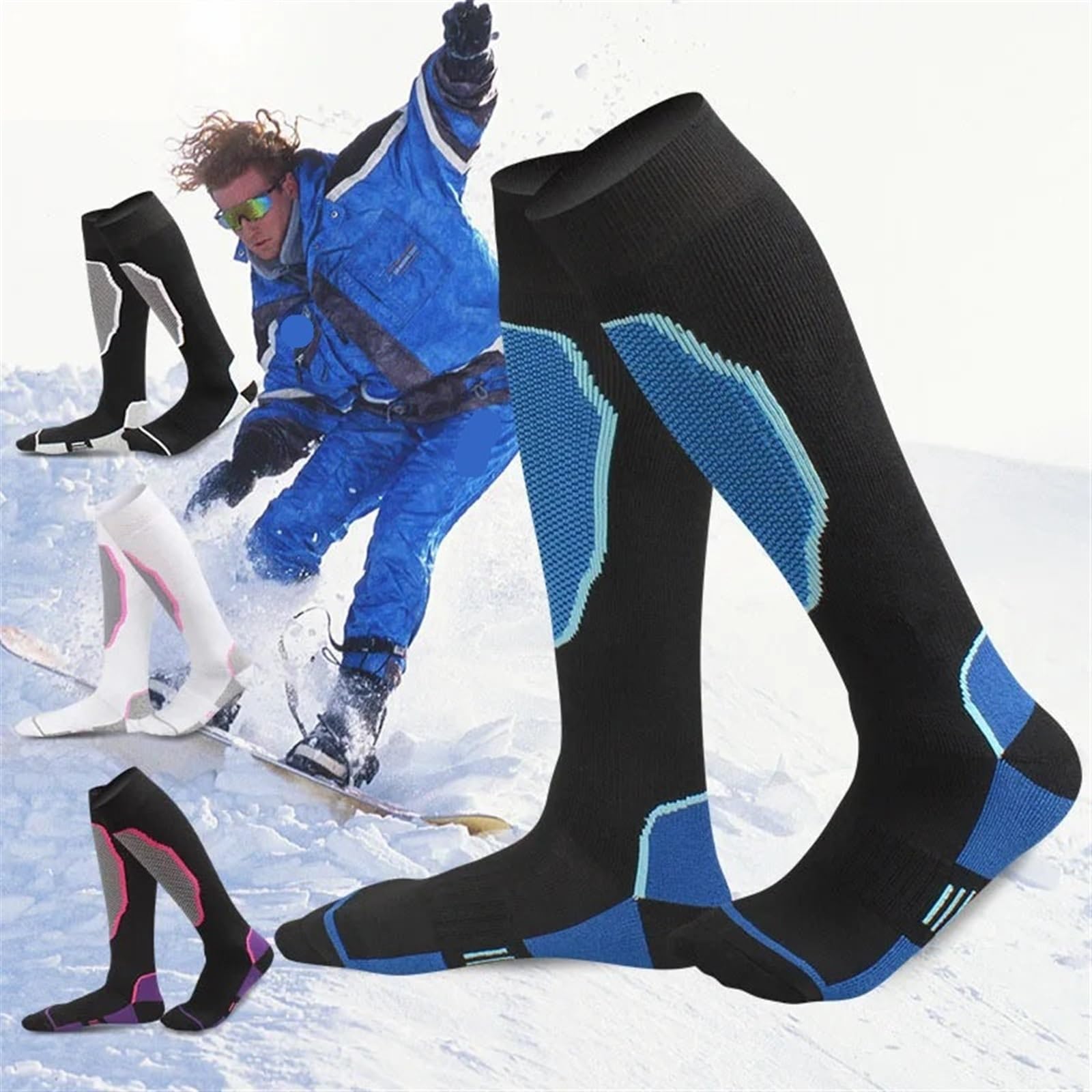 Chaussette Ski Chaussettes De Ski Sport for Hommes Et Femmes, Compression Épaisses Respirantes L'athlétisme, Le Fitness, La Randonnée en Plein Air, L'alpinisme, Patinage À roulettes