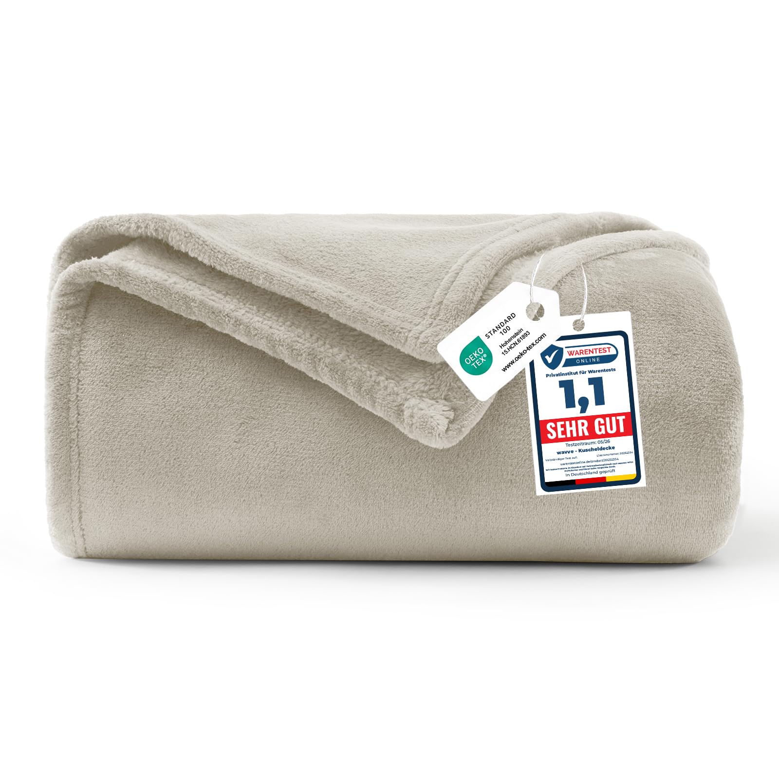 WAVVE Fleece Blanket Sofa Throw Beige 5ft x 6.5ft - Fluffy Soft Warm Versatile Blanket for Sofa/Couch/Bed Double/Twin Size, 150x200