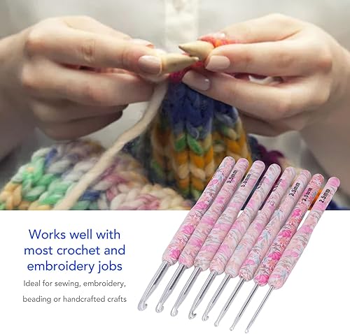 Miniatura 2 de Juego de 8 ganchos de ganchillo, mango ergonómico de ganchillo suave, agujas de tejer de hilo para mano artrítica (flor aplastante)