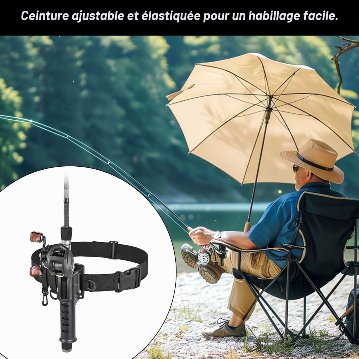 Ceinture de Pêche Réglable avec Anneaux en D, Support de Canne Portable