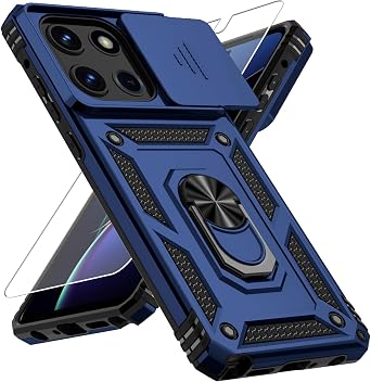 for Moto G Stylus 2025 Case with Camera Lens Cover, HD Screen Protector, 10 FT Military Grade Drop Protection, Magnetic Ring Holder Kickstand Protective Phone Case, Navy Blue