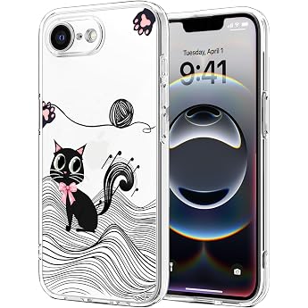 Unov Case for iPhone 17e/16e Clear with Black Cat Design