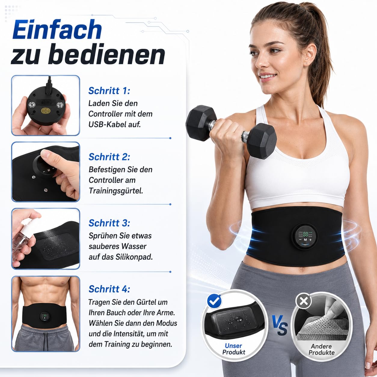 Apeborn Bodify EMS Bauchtrainer USB Aufladbar Mit 3 Steuergeräten