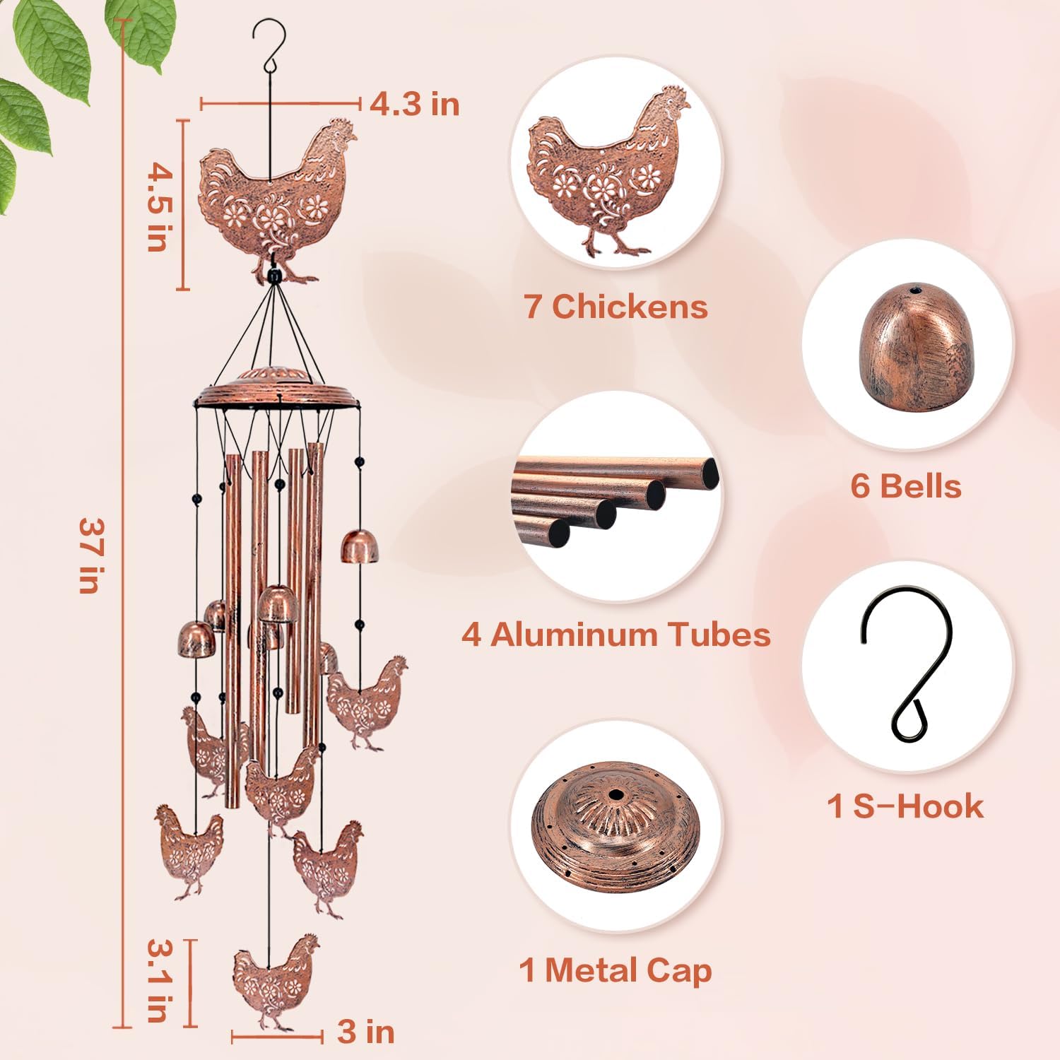 Chicken Wind Chimes for Outside,Chicken Gifts for Women/Men/Sympathy/Memorial Gifts/Birthday Festival Metal windchimes Outdoors/Indoors,Patio,Garden Decor,Home,Yard - Image 4