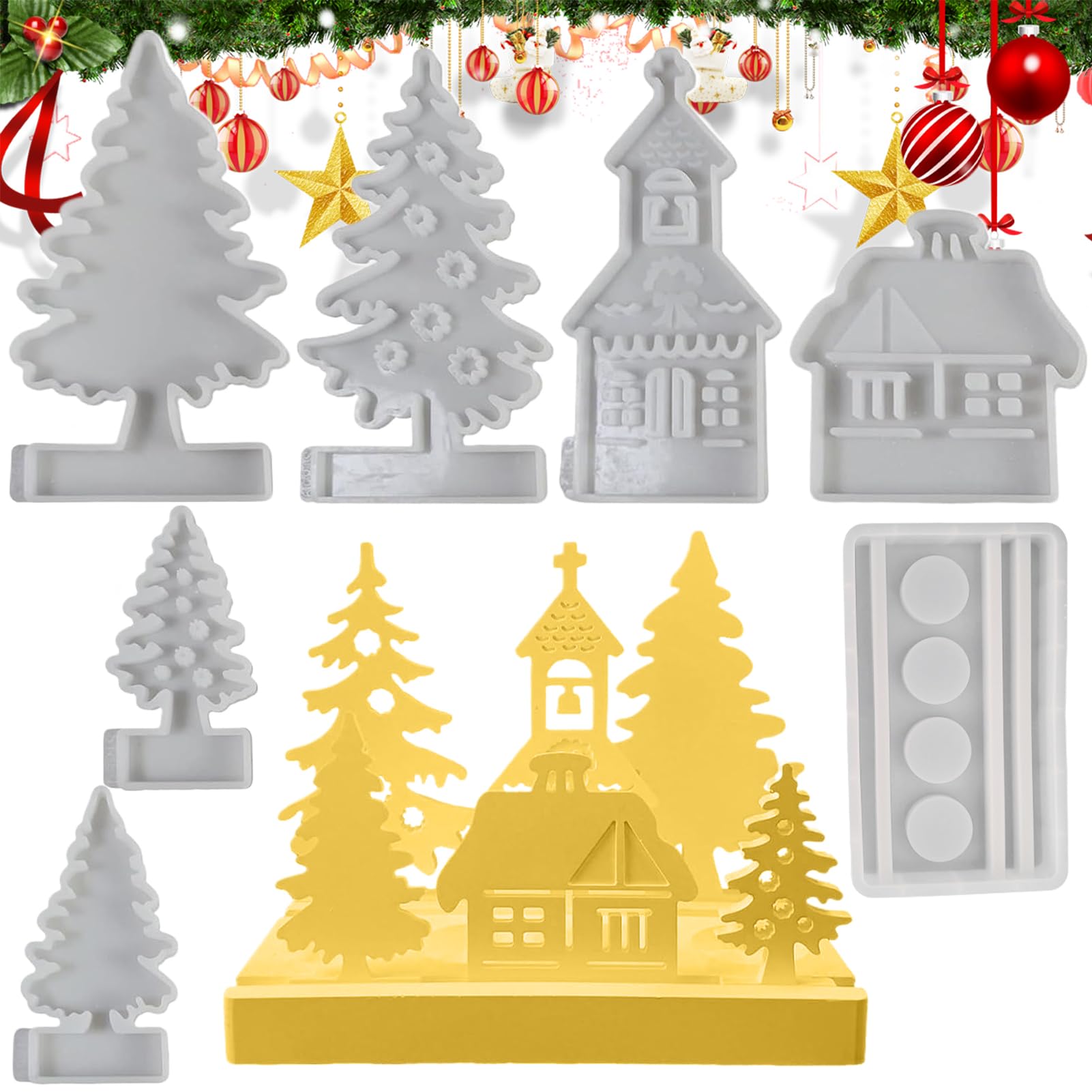 in resina di Natale, stampo per sapone a forma di casa 'albero di Natale, stampo in silicone per colata in resina, decorazione in gesso, aromaterapia, ornamento artigianale