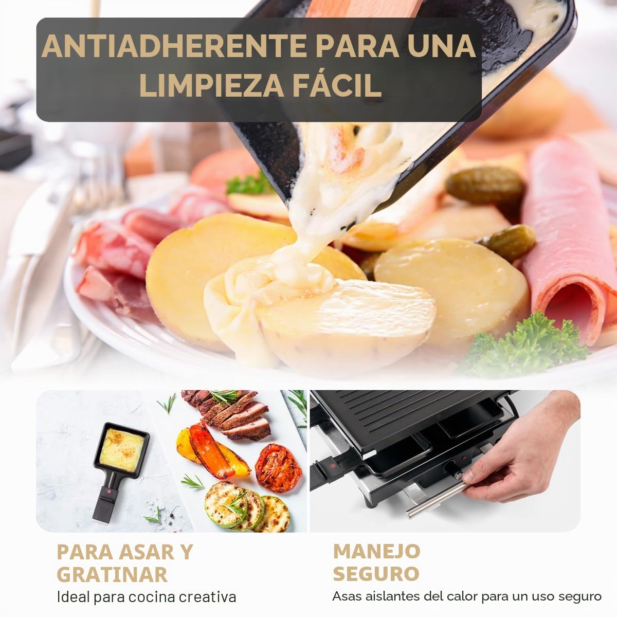 Parrilla de raclette ProfiCook 2 en 1,raclette 10 personas, raclette con placa de piedra y placa de parrilla, revestimiento antiadherente, termostato continuo, 1700 vatios, acero inoxidable,PC-RG 1144