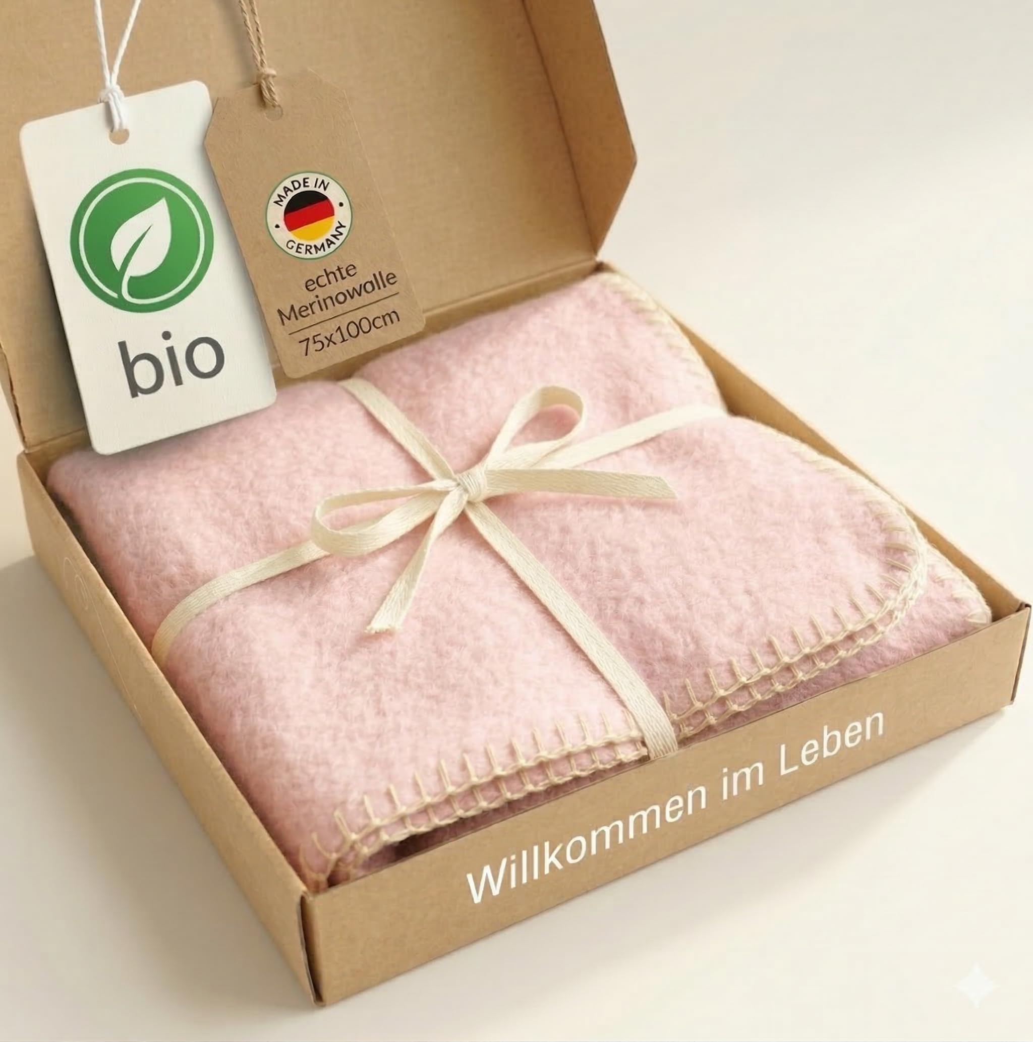 LANABEST Babydecke rosa aus Deutscher Bio-Schurwolle Merino. Leicht wärmend und besonders atmungsaktiv. Geschenkqualität, fabrikfrisch. Größe ca. 75x 100 cm (Rosa)