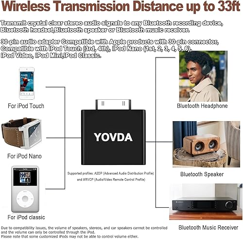 Miniatura 5 de Transmisor Bluetooth para iPod Classic, conector adaptador Bluetooth Plug and Play para iPod Classic 160gb, adaptador Bluetooth compatible con iPod