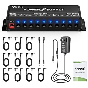 OTraki Effector Power Supply, 10 Channels, Independent Output, Guitar Power Supply, LED Indicator, Short Circuit Protection, Effector Power Cable Included, Power Supply, Low Noise, Power Supply, Power Adapter, Electric Guitar Effect Power Supply, Japanese Instruction Manual, Black
