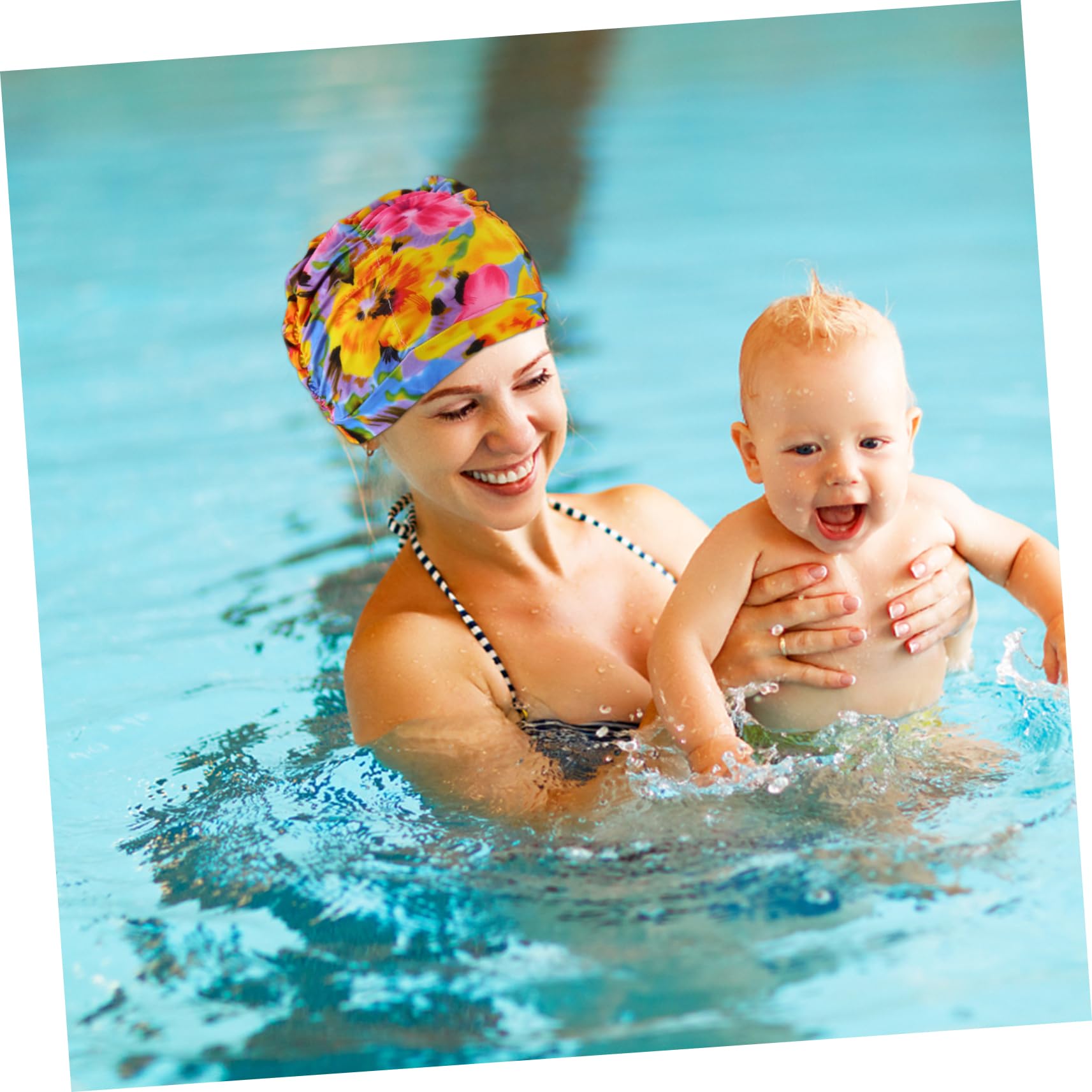 WOONEKY 6 Piezas Gorro de Natación Plisado para Adultos Elástico y Cómodo Estampados Aleatorios para Baño y Piscina