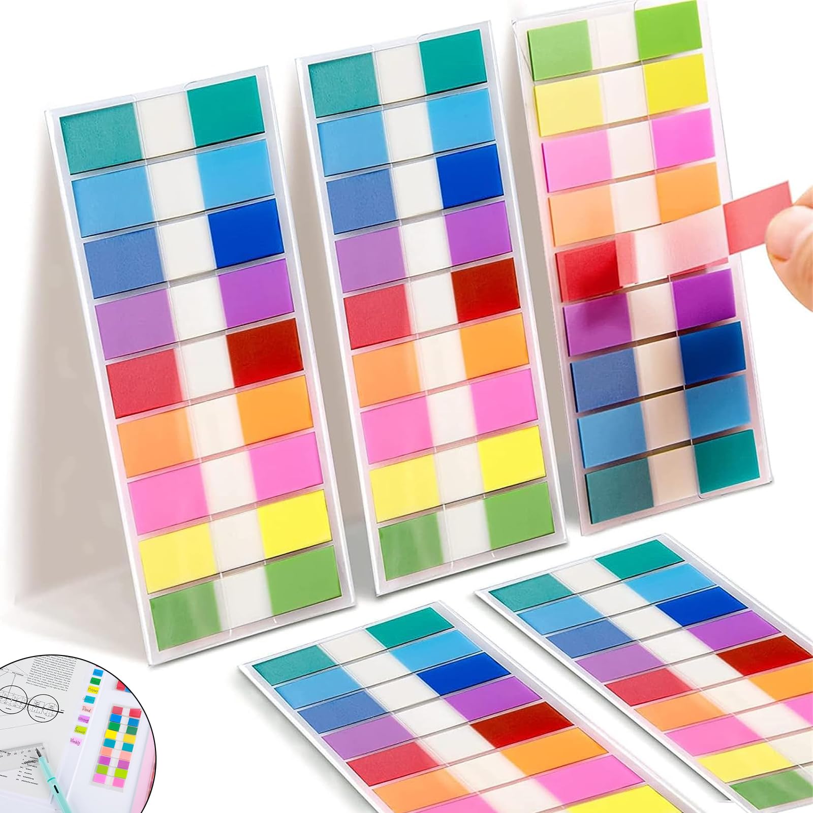 Joyzzz Sticky Notes - 5 PCS Transparent Self-Stick Notes, Clip-On Indicator Stickers, Office Study Classification Index, Notebook Marker, Pop up Index Tabs (9 Color)