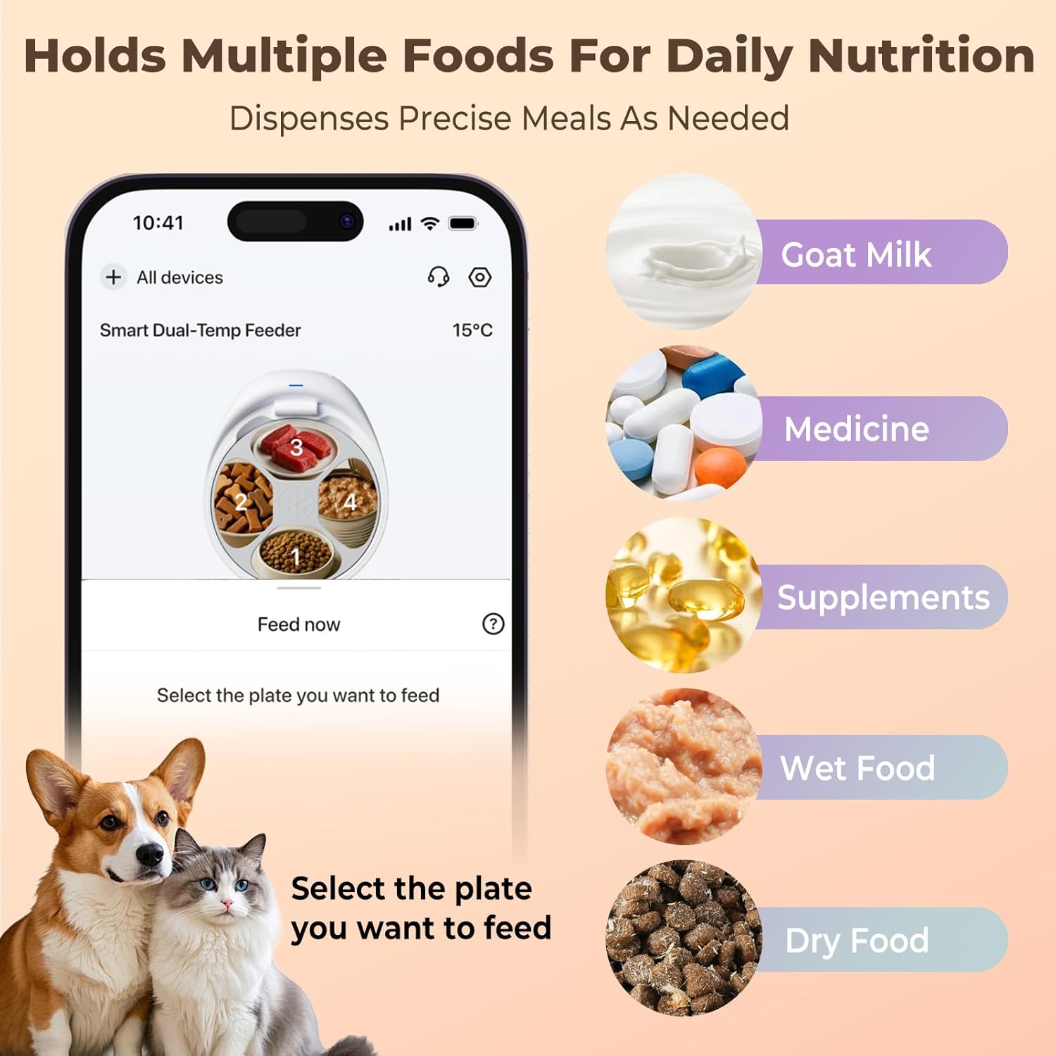 Automatic Cat Feeder for Wet Food, Smart Dual-Temp Semiconductor Cooling & Heating Auto Cat Feeder with Multi-Function App, 4 Fresh Wet Meal, Infrared Sensing, Pet Food Dispenser, Easy to Clean