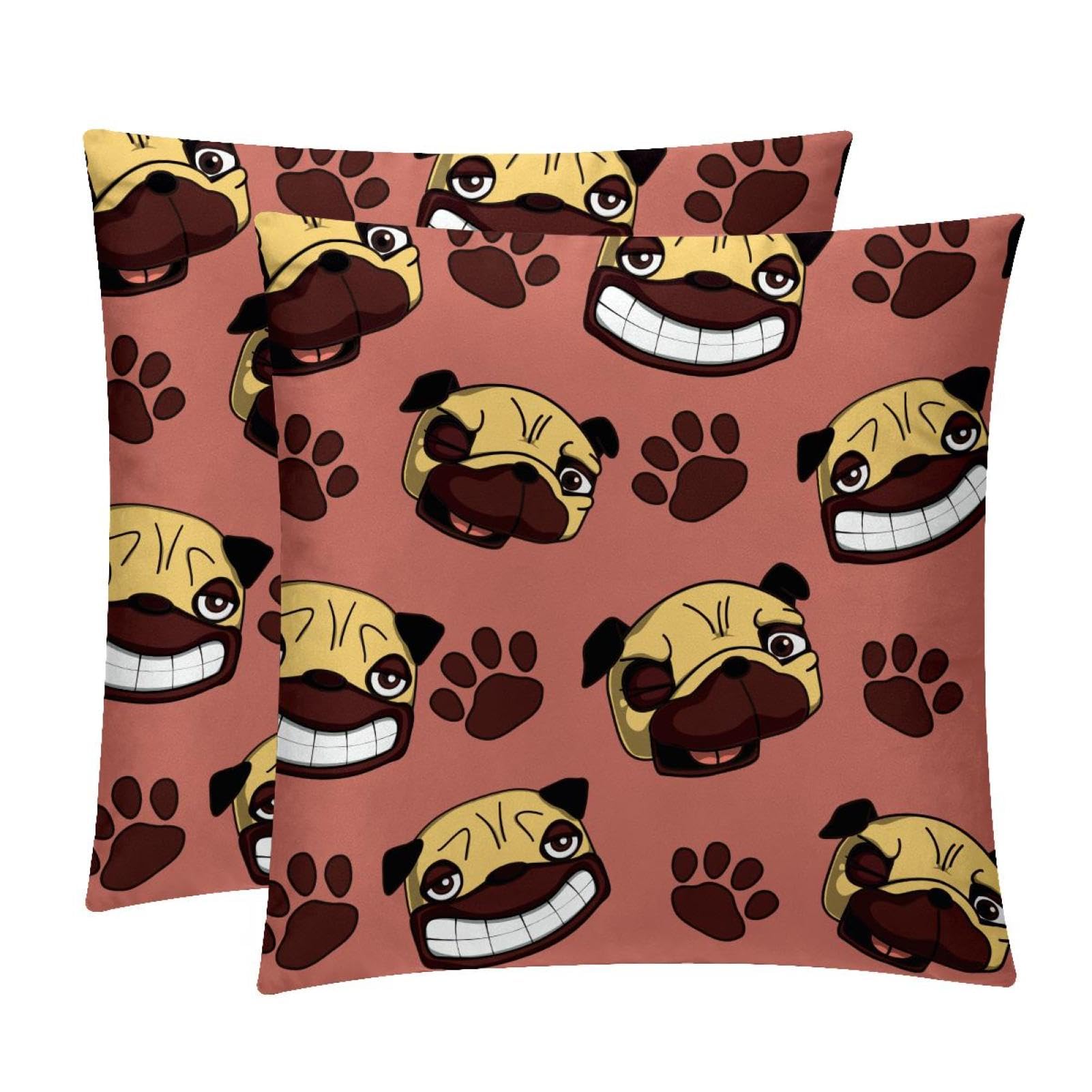 TDGKPZ Pug Dog Throw Pillow Covers 2 Pack Cushion Cases Decorative Pillow Cases Home Decor 45x45cm