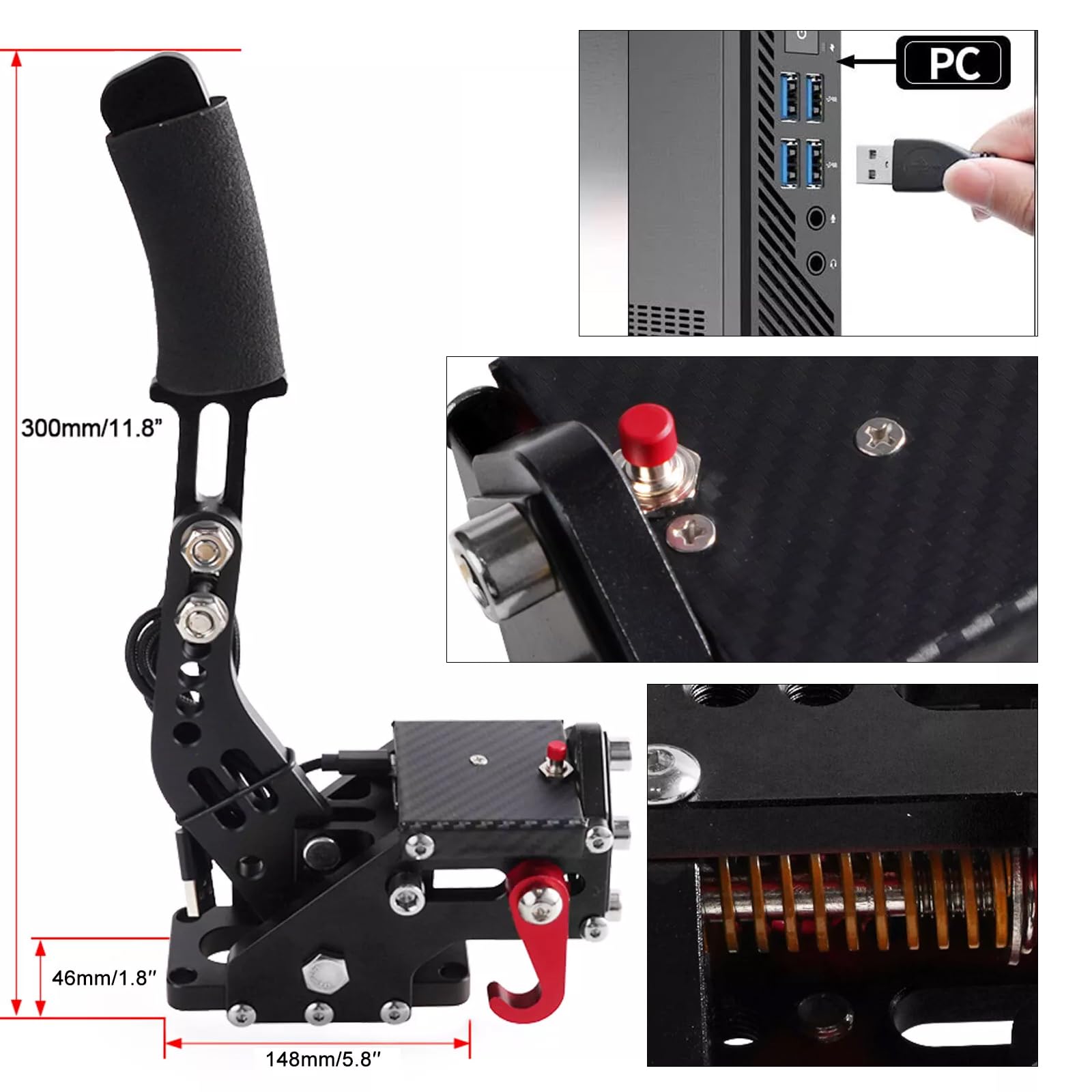 Lanotech Kit de frein à main USB 64 bits PC/PS4/PS5 pour jeux de course PC SIM, pour Logitech G29 Simuler un ordinateur de frein à main linéaire, avec clip de fixation et plaque