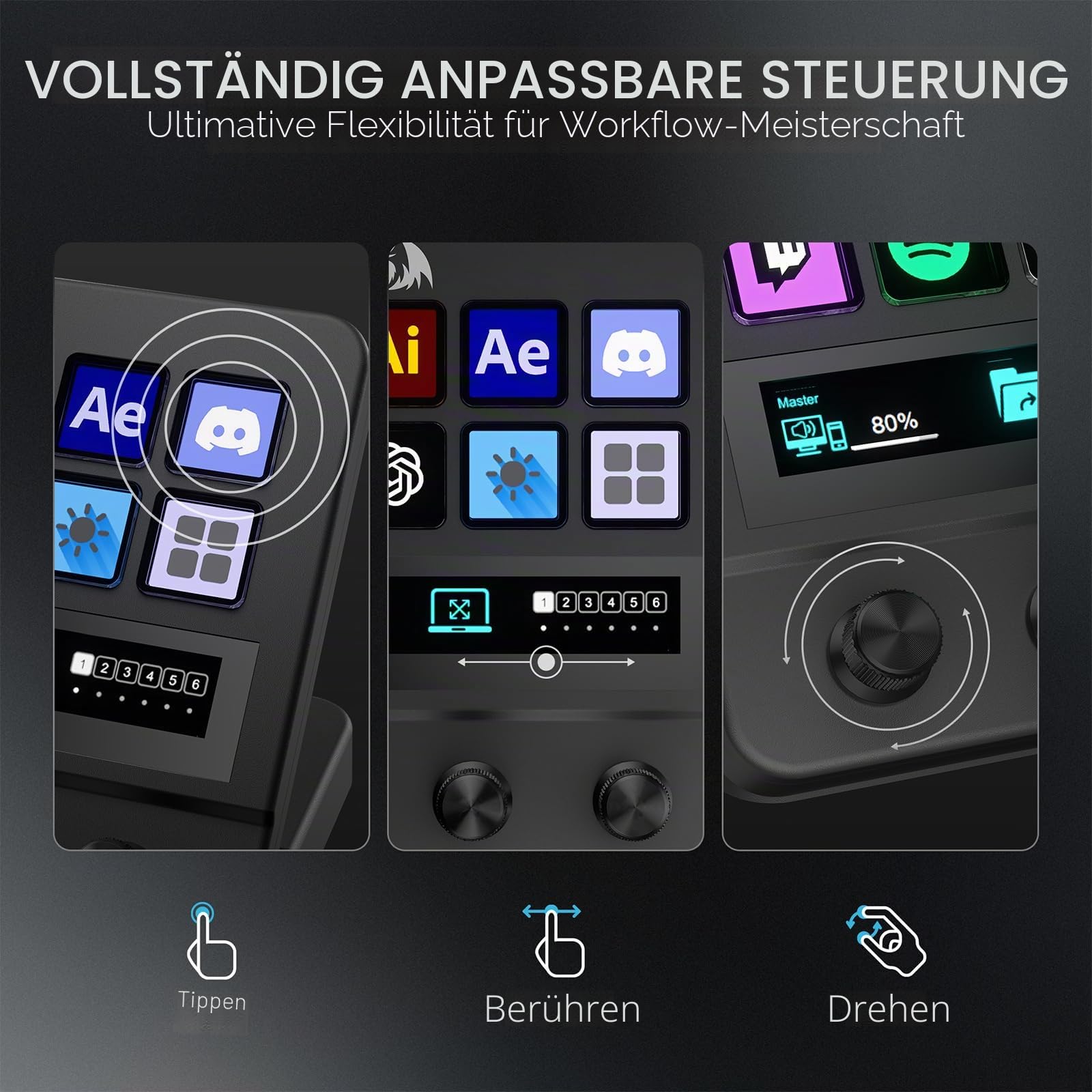 Redragon SS552 Stream Controller Makro Pad Touch Streifen LCD Tasten | Drehregler Stream Station Content Creator Streaming Gaming Kompatibel PC Mac Anpassbar
