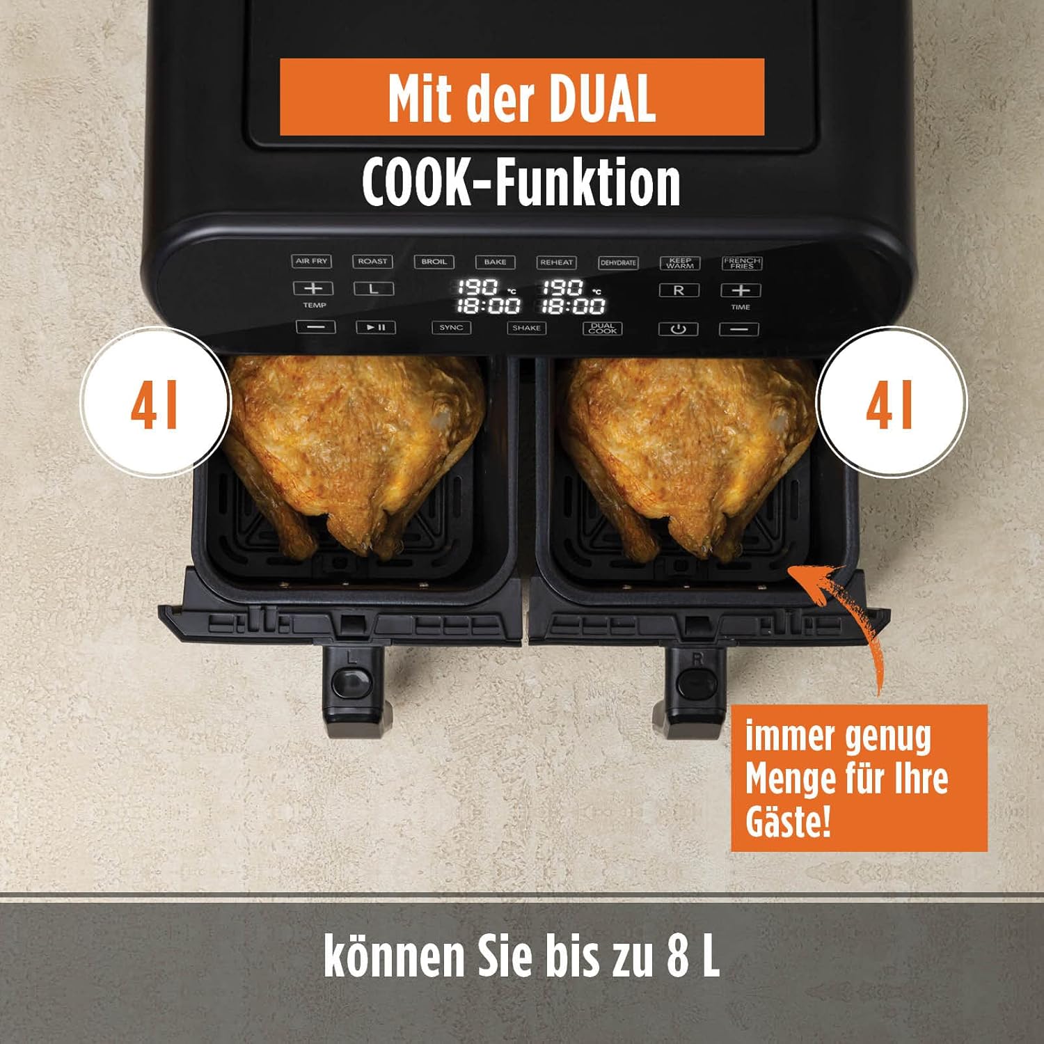 Close-up of the ROSMARINO INFINITY PRO XXL Air Fryer control panel