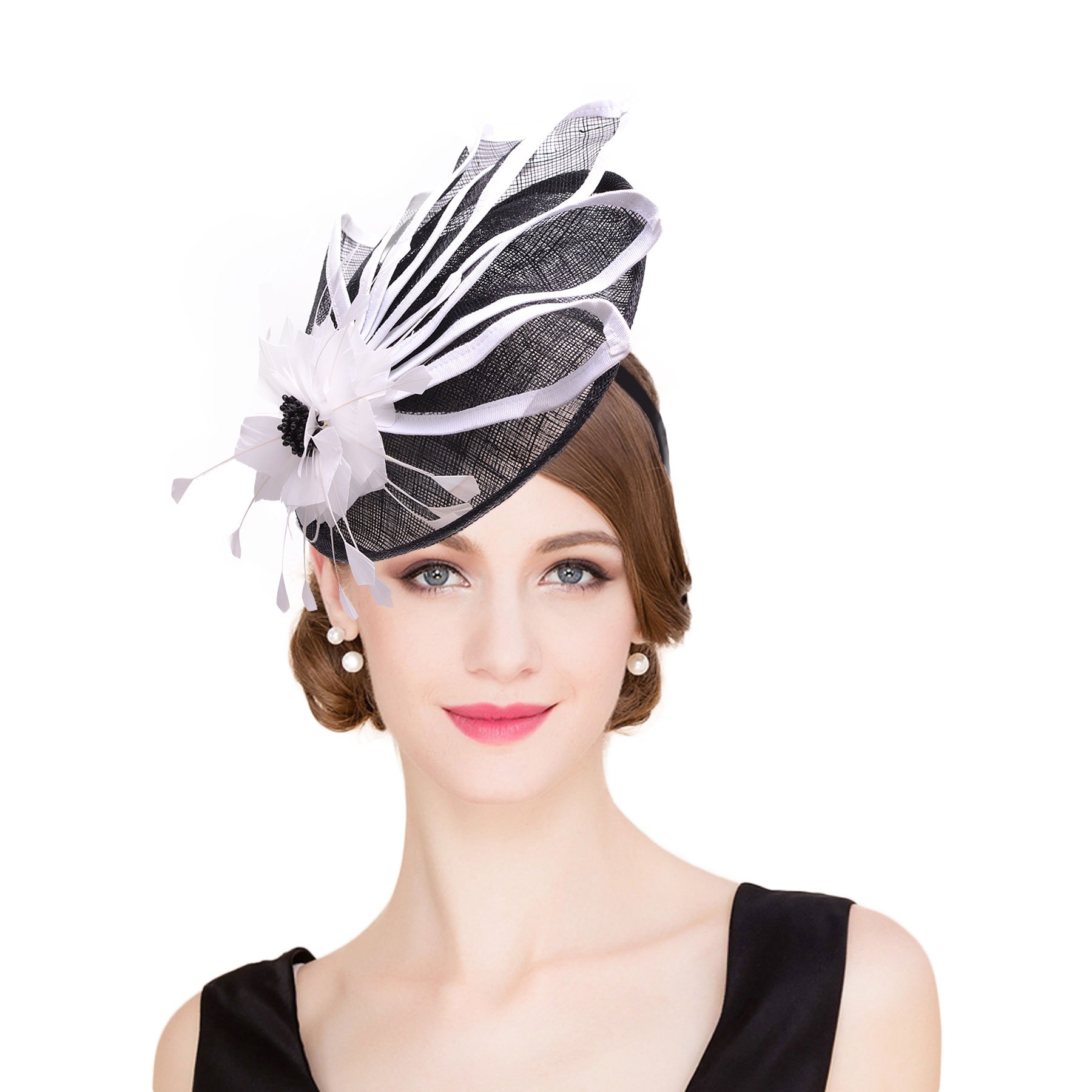 LawlietElegant Sinamay Feather Headband Hat Fascinator Wedding Headwear Ladies Day Race Royal Ascot