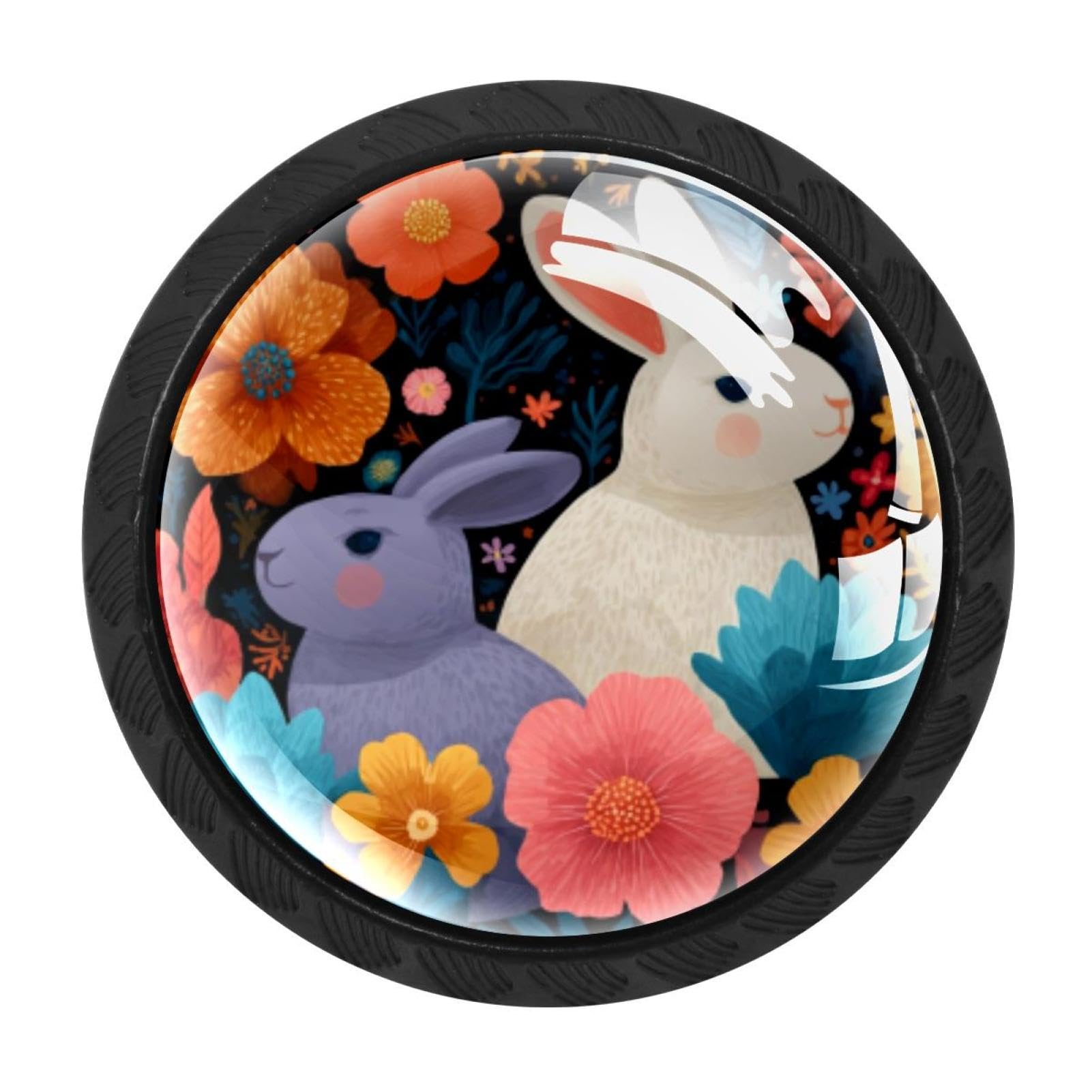 Chenzzzz Multicolored 02 4 Pack Black Cabinet Pulls Easter Rabbits Floral (28) Kitchen Cabinet Handles For Bathroom Drawer Pulls Dresser Knobs